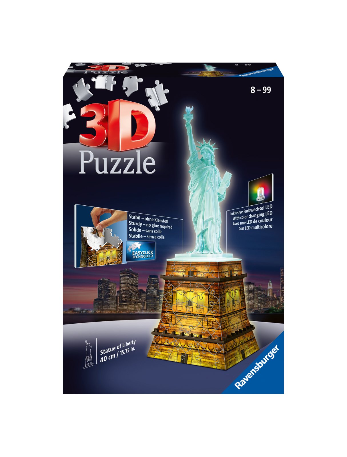 Ravensburger - 3d puzzle statua della liberta' night edition, londra, 216 pezzi, 10+ anni - RAVENSBURGER 3D PUZZLE