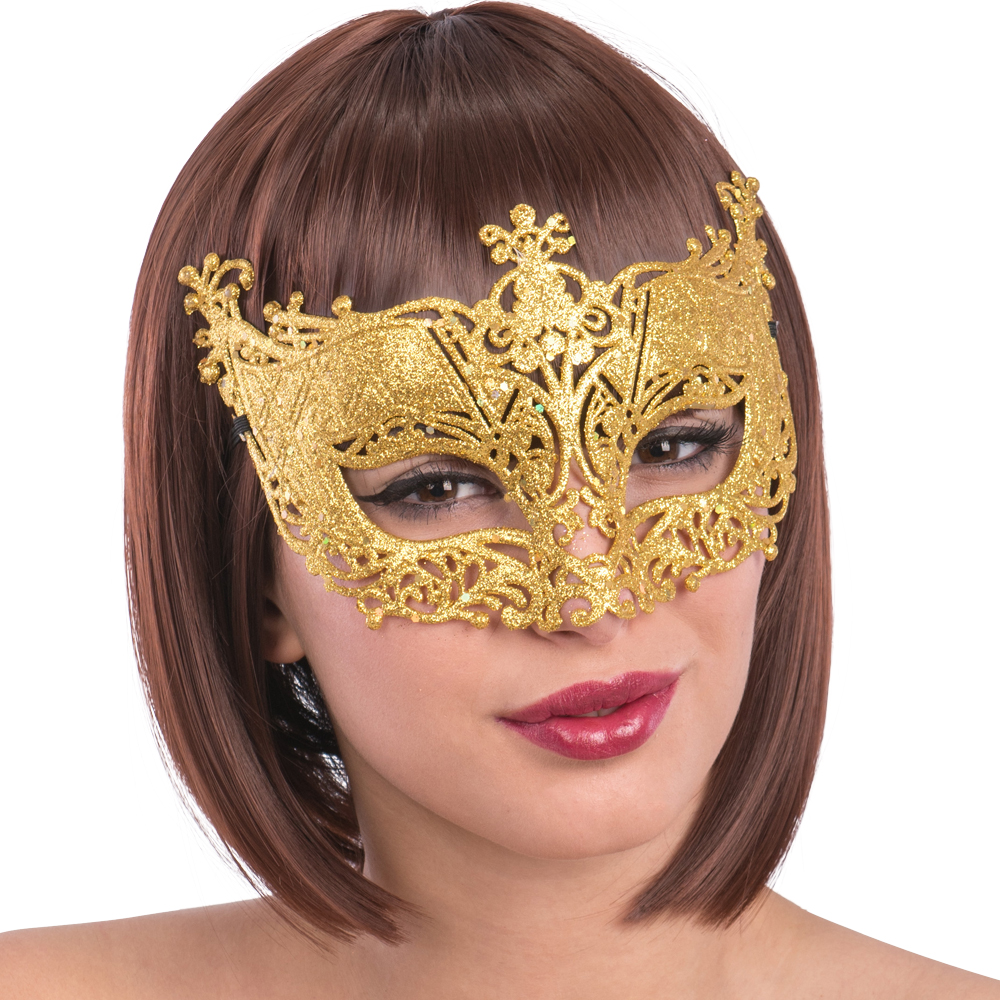 Maschera in plastica con glitter oro - 