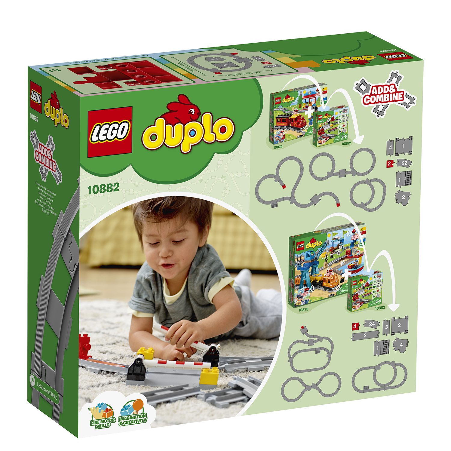 Lego duplo 10882 binari ferroviari, giochi per bambini in età prescolare con mattoncino sonoro, giocattoli educativi - LEGO DUPLO, Lego