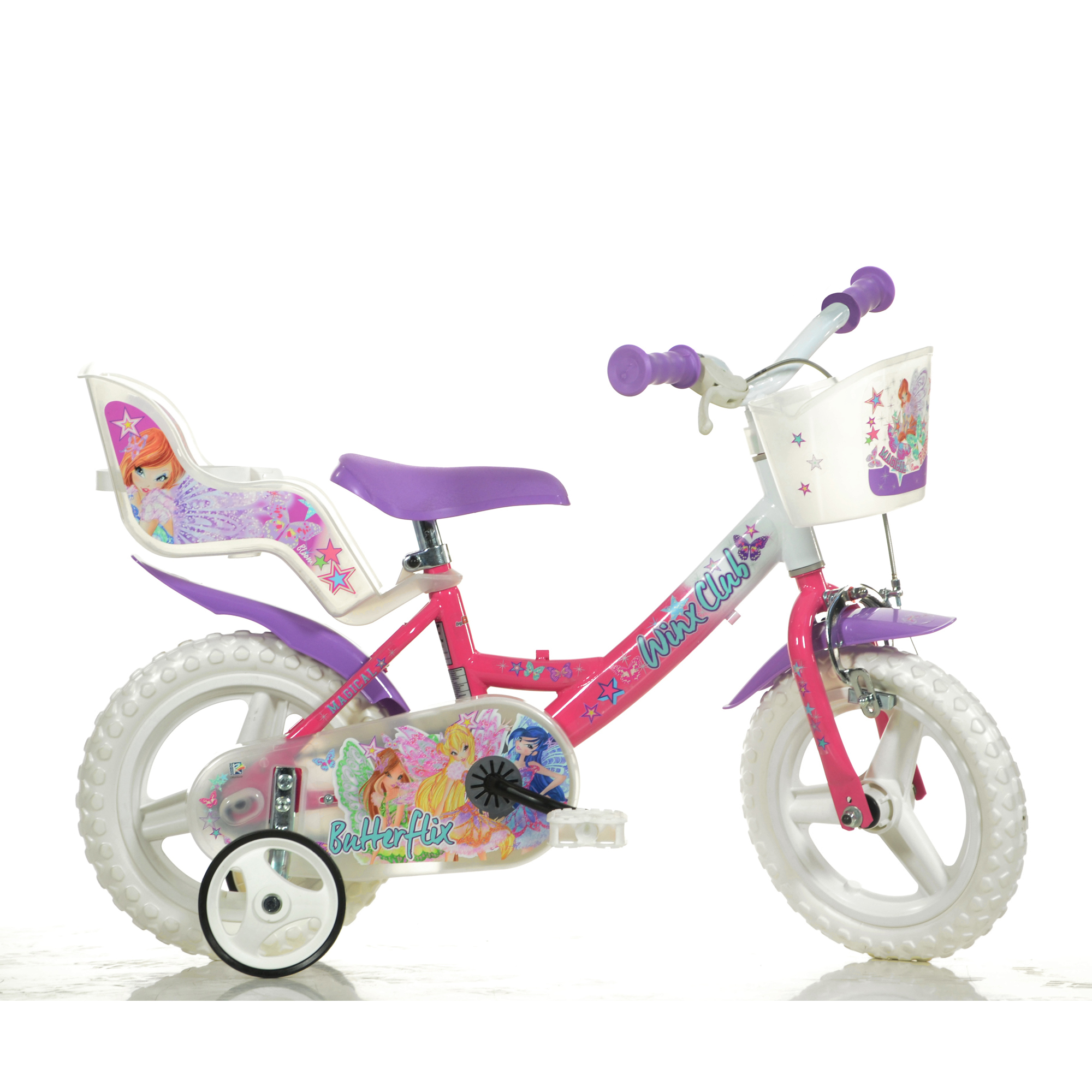 Bicicletta winx 12'' con portabambola, freno e cestino anteriore - adatta per  bambini dai 3-5 anni - WINX