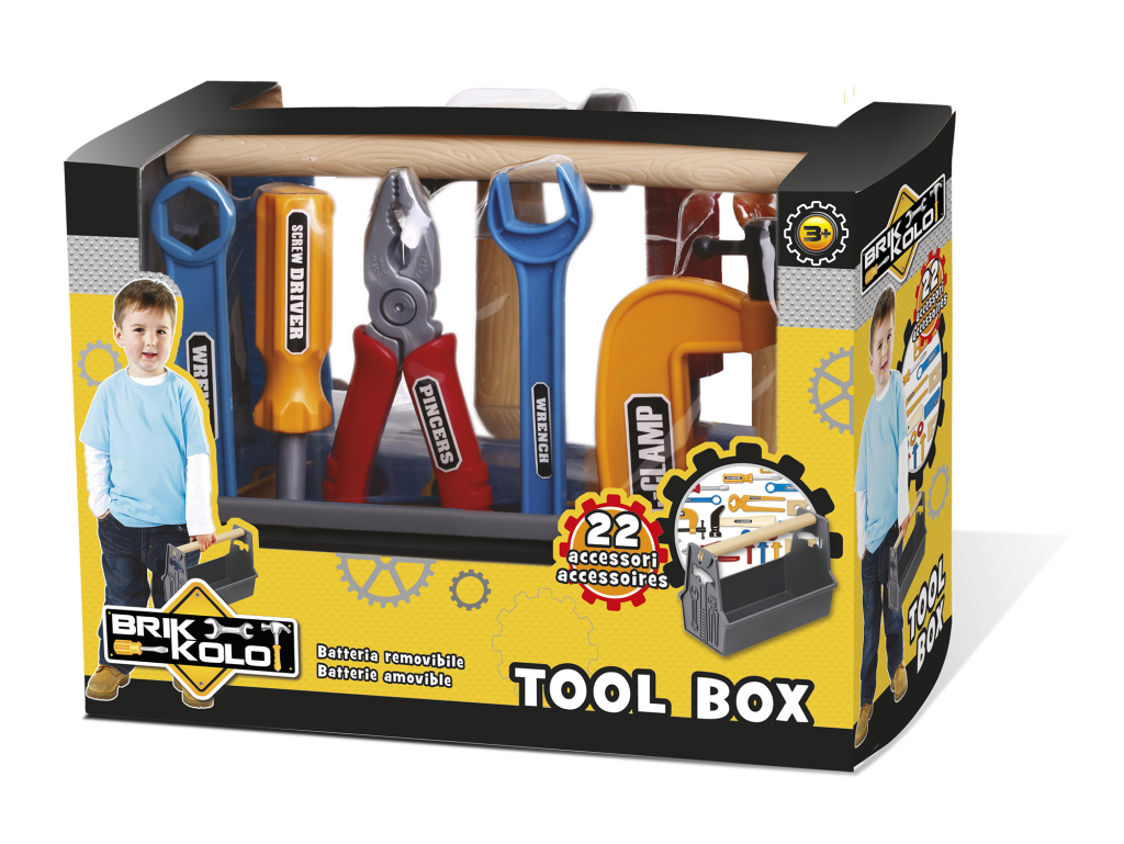 BAKAJI Cassetta Degli Attrezzi Giocattolo Per Bambini - 22 Pezzi Con Trapano A Frizione - Kit Portatile In Valigetta