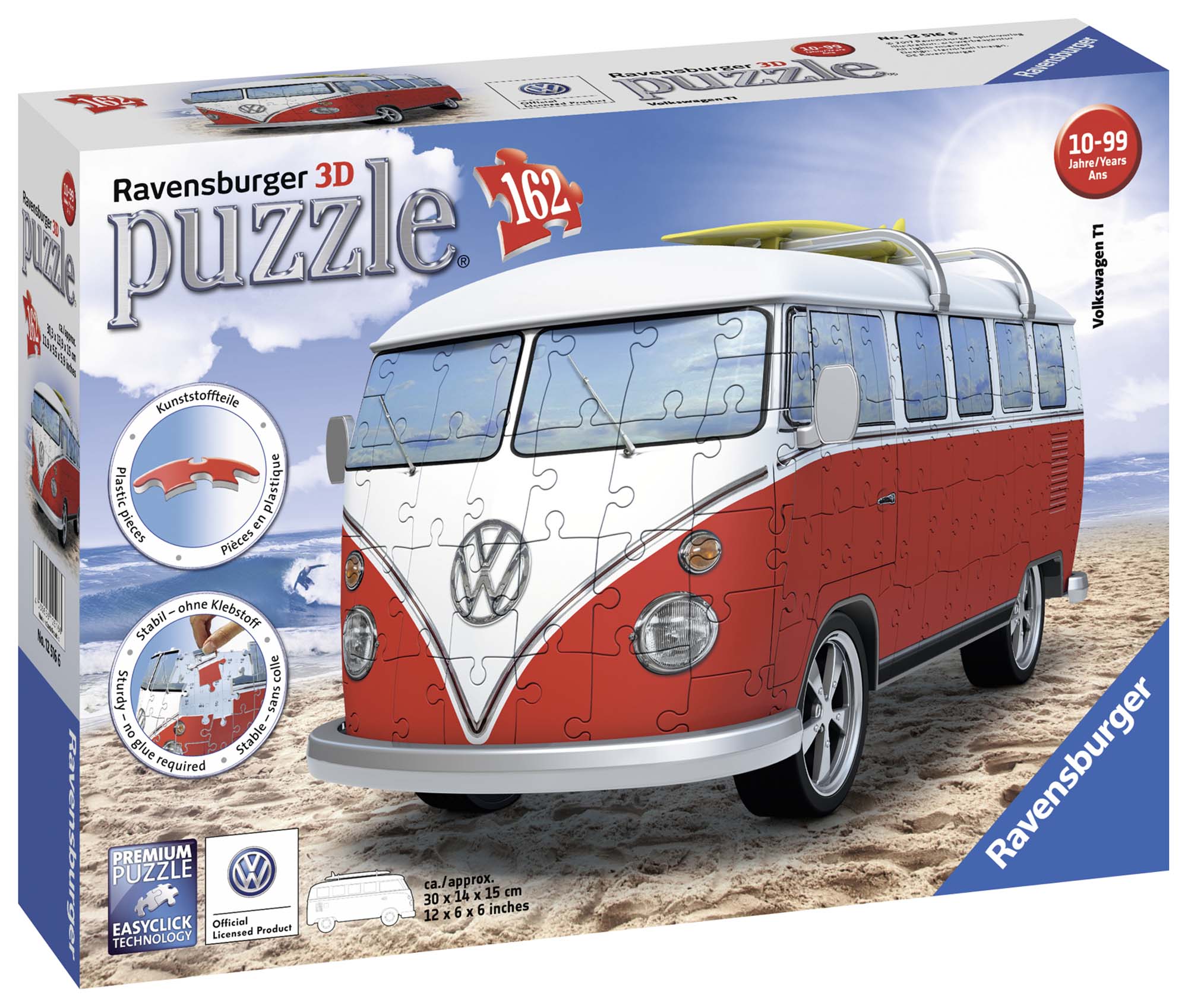 Ravensburger - 3d puzzle camper volkswagen t1, 162 pezzi, 8+ anni - RAVENSBURGER 3D PUZZLE
