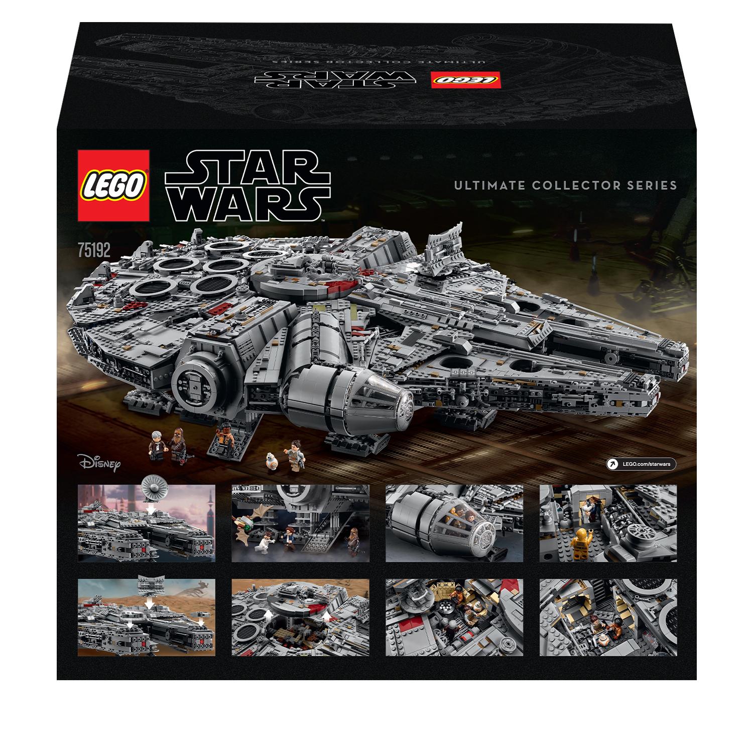 Lego star wars 75192 millennium falcon, modellino da costruire da collezione con minifigure leia, chewbecca, finn, c-3po, bb-8 - Disney, Star Wars