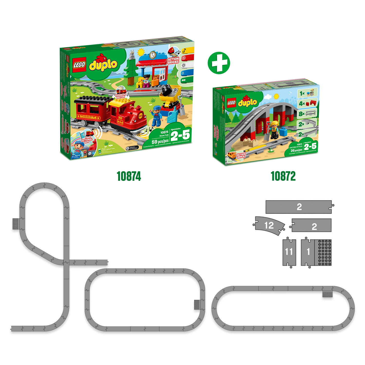 Lego duplo 10872 ponte e binari ferroviari, giochi per bambini in età prescolare con mattoncino sonoro, giocattoli educativi - LEGO DUPLO, Lego