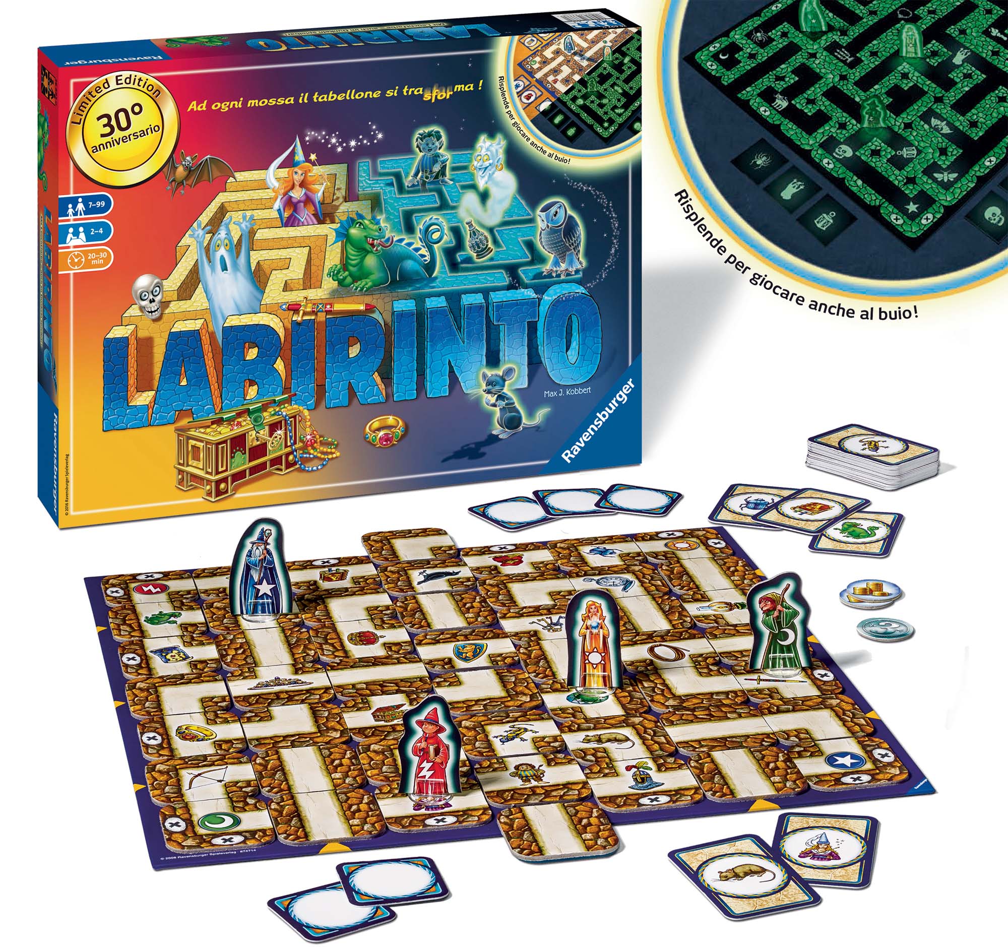 Ravensburger - labirinto magico glow in the dark, gioco da tavolo, da 2 a 4 giocatori, 7+ anni - RAVENSBURGER