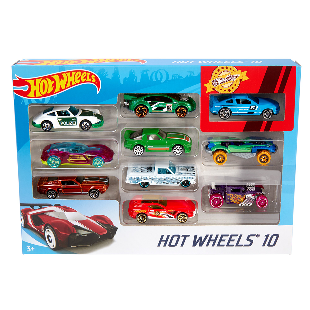 Hot wheels- confezione da 10 macchinine in scala 1:64, veicoli assortiti con decorazioni mozzafiato, 3+anni - Hot Wheels