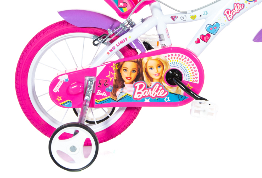 Bicicletta barbie 14". disco ruota, stabilizzatori, porta bambola e cestino anteriore - adatta dai 5 ai 7 anni - Barbie