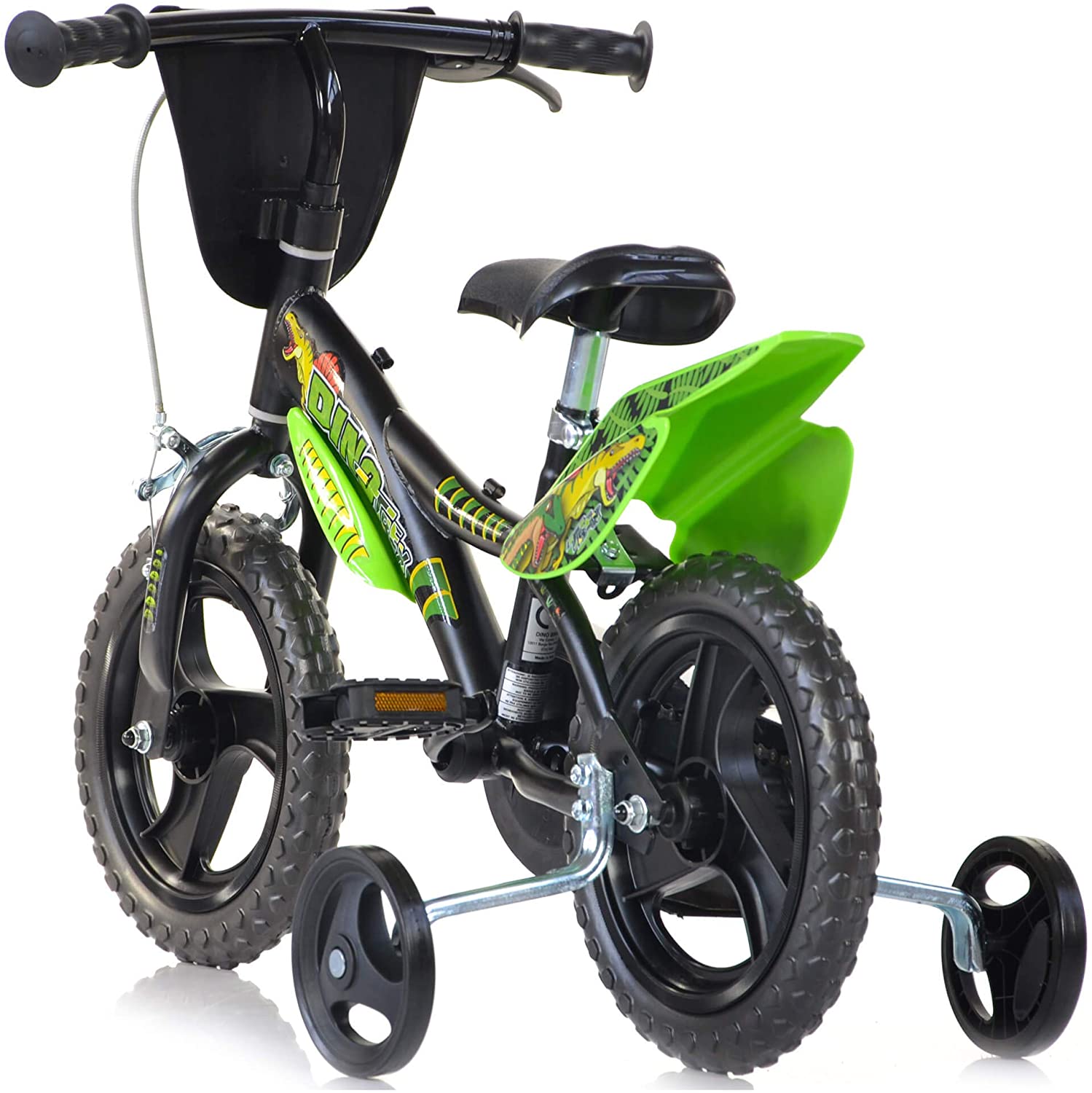 Bicicletta 14 pollici bicicletta dinosauro per bambini con stabilizzatori, mascherina frontale - adatta dai 5 ai 7 anni - 