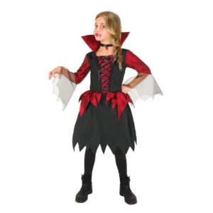 Abito vampira per bambina (7-10 anni) con collo e choker - costume halloween in busta stampata - 