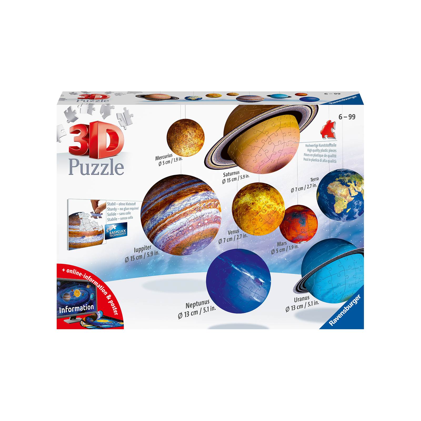 Ravensburger - 3d puzzle il sistema planetario, 540 pezzi, 6+ anni - RAVENSBURGER, RAVENSBURGER 3D PUZZLE