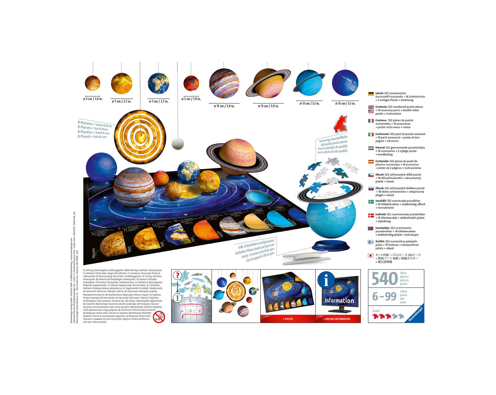 Ravensburger - 3d puzzle il sistema planetario, 540 pezzi, 6+ anni - RAVENSBURGER 3D PUZZLE