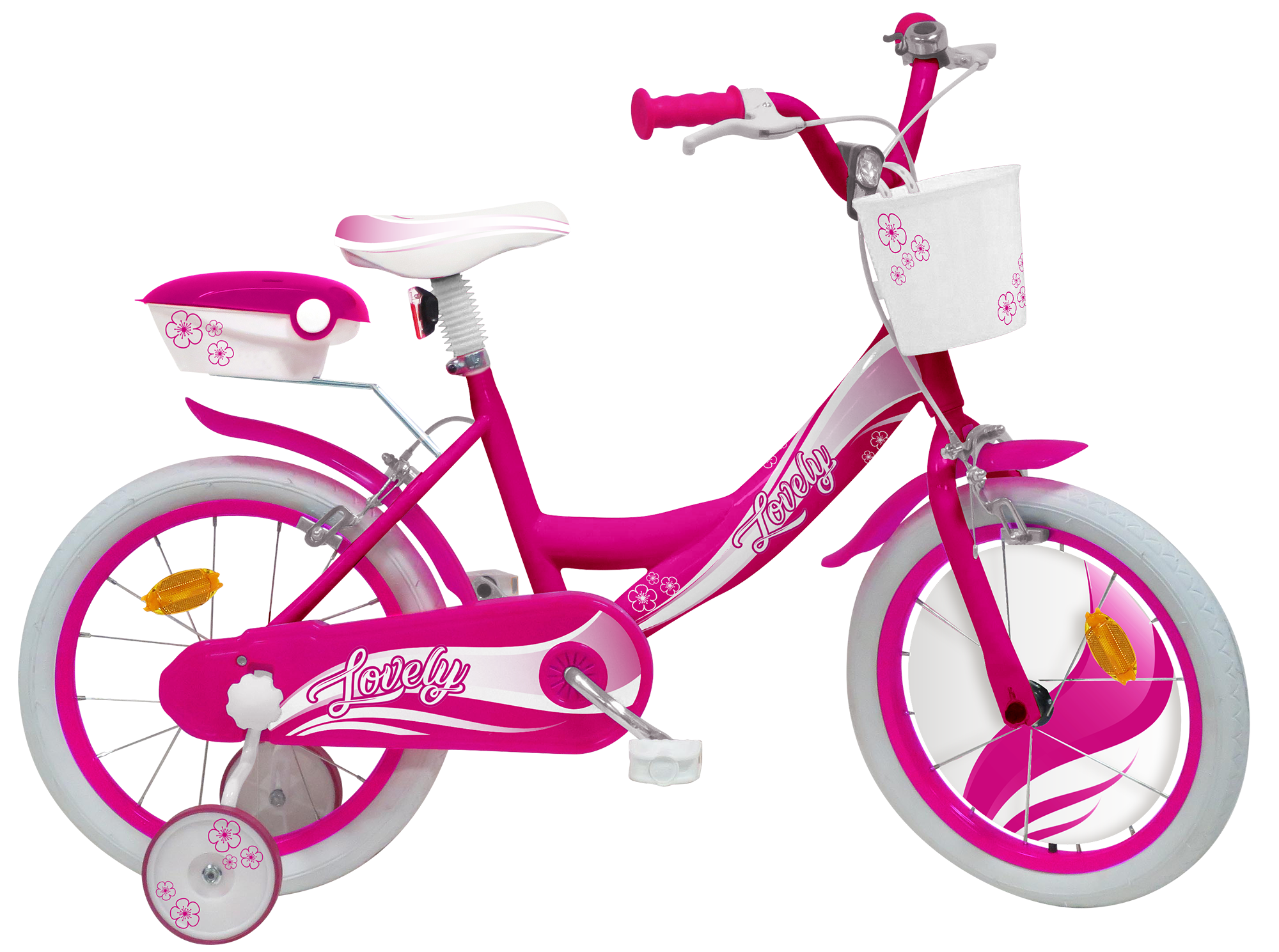 Bicicletta 16 - Fucsia - 2 freni caliper - Bauletto, cestello e disco  colorato nella ruota anteriore inclusi - adatta per bambini dai 8-12 anni -  Toys Center