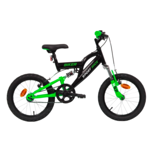 Bicicletta 16'' - luxury dallo stile sportivo - nero e verde - sistema a 2 freni v-brake - struttura in acciaio - adatta per  bambini dai 8-12 anni - SUN&SPORT