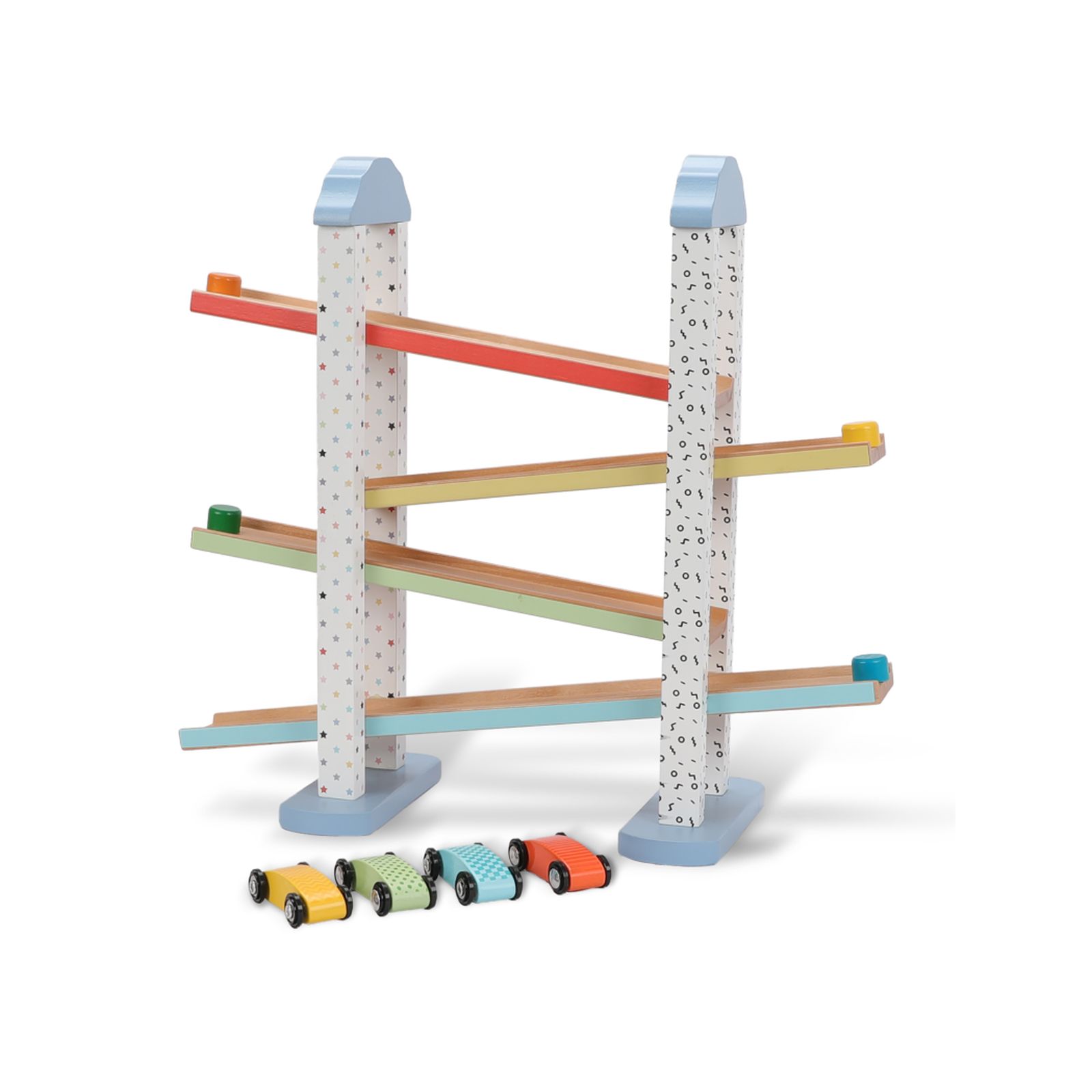 The Wooden Toy Factory - Pista per Macchinine Click Clack in Legno Set con  6 Macchine – Include