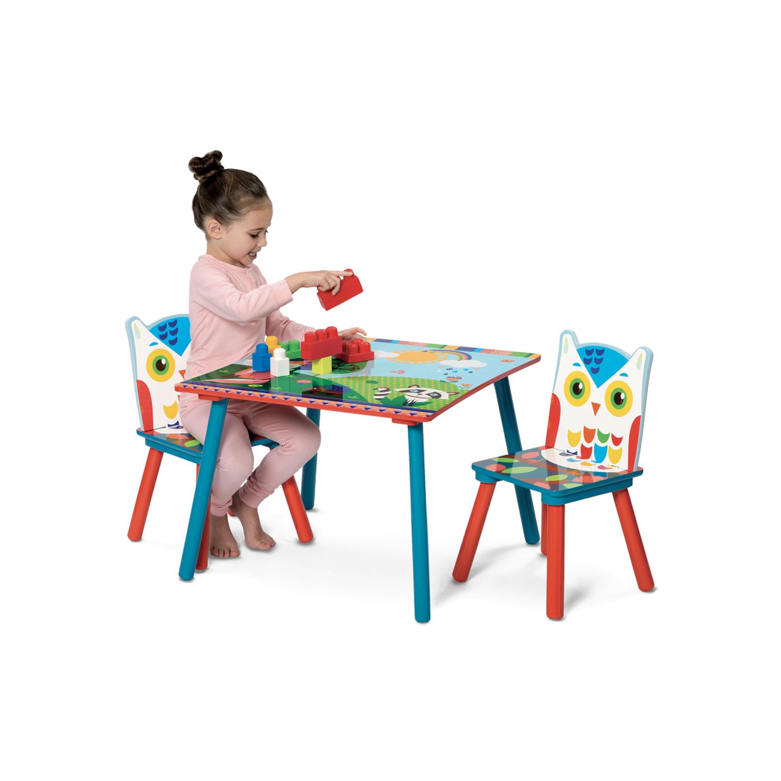 Set di sedie da tavolo per bambini 6 in 1 Tavolo da gioco per bambini, 51 x  51 cm piano di lavoro a doppia faccia con 292 blocchi da costruzione