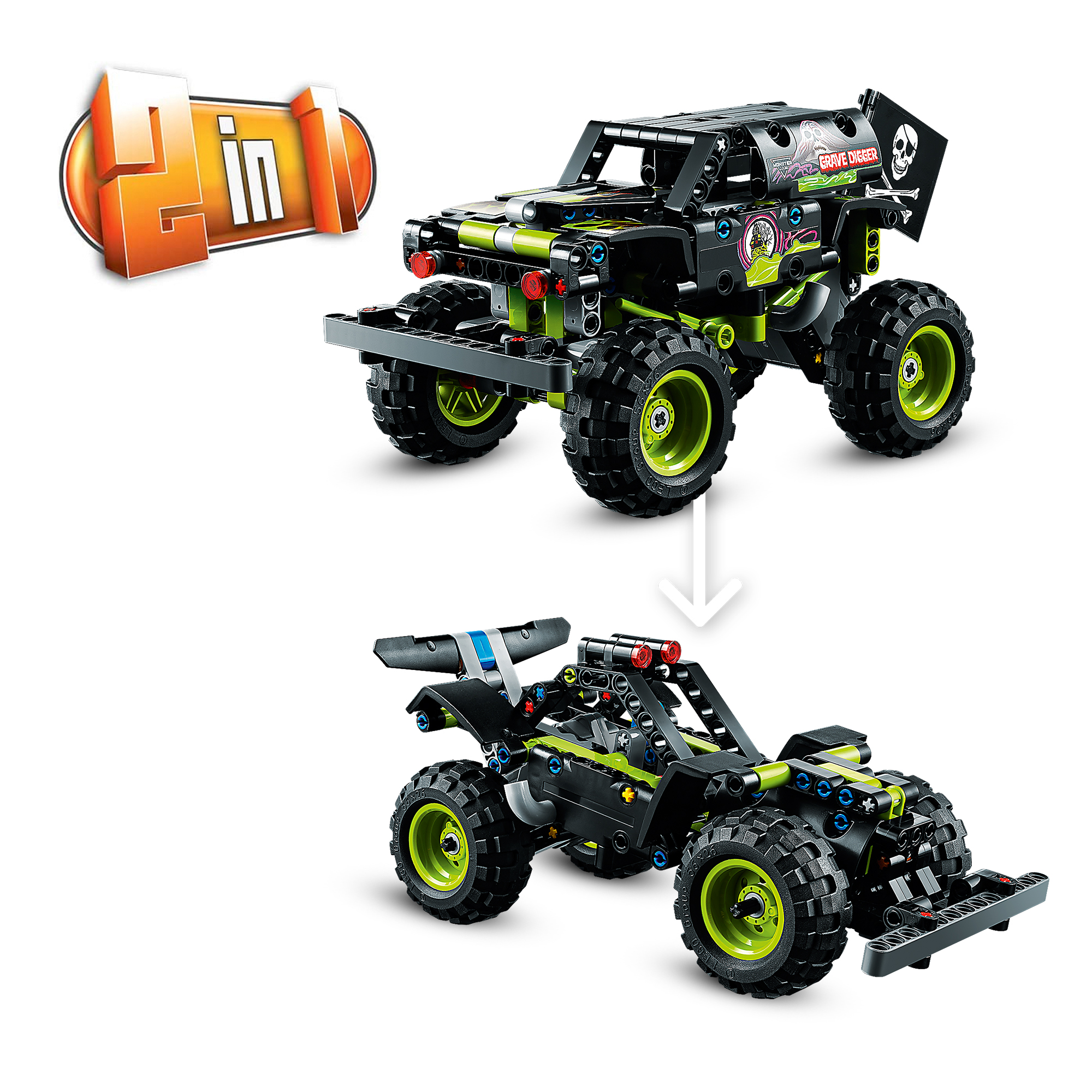Lego technic 42118 monster jam grave digger, kit 2 in 1 da truck a buggy fuoristrada con azione pull-back, giochi per bambini - LEGO TECHNIC, Lego