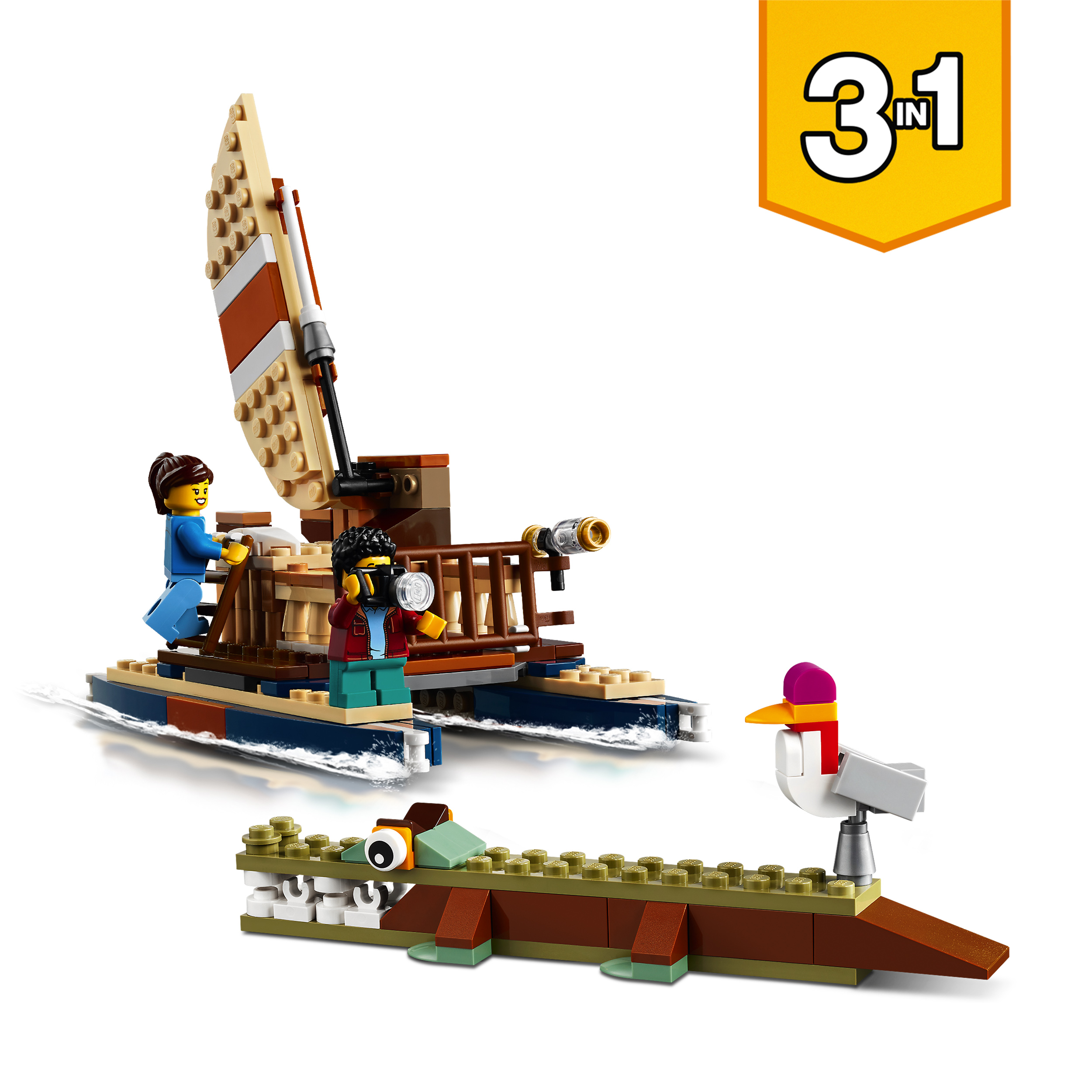 Lego creator 3 in 1 casa sull’albero del safari, biplano e catamarano, giocattoli per bambini con barca, aereo e leone, 31116 - LEGO CREATOR, Lego