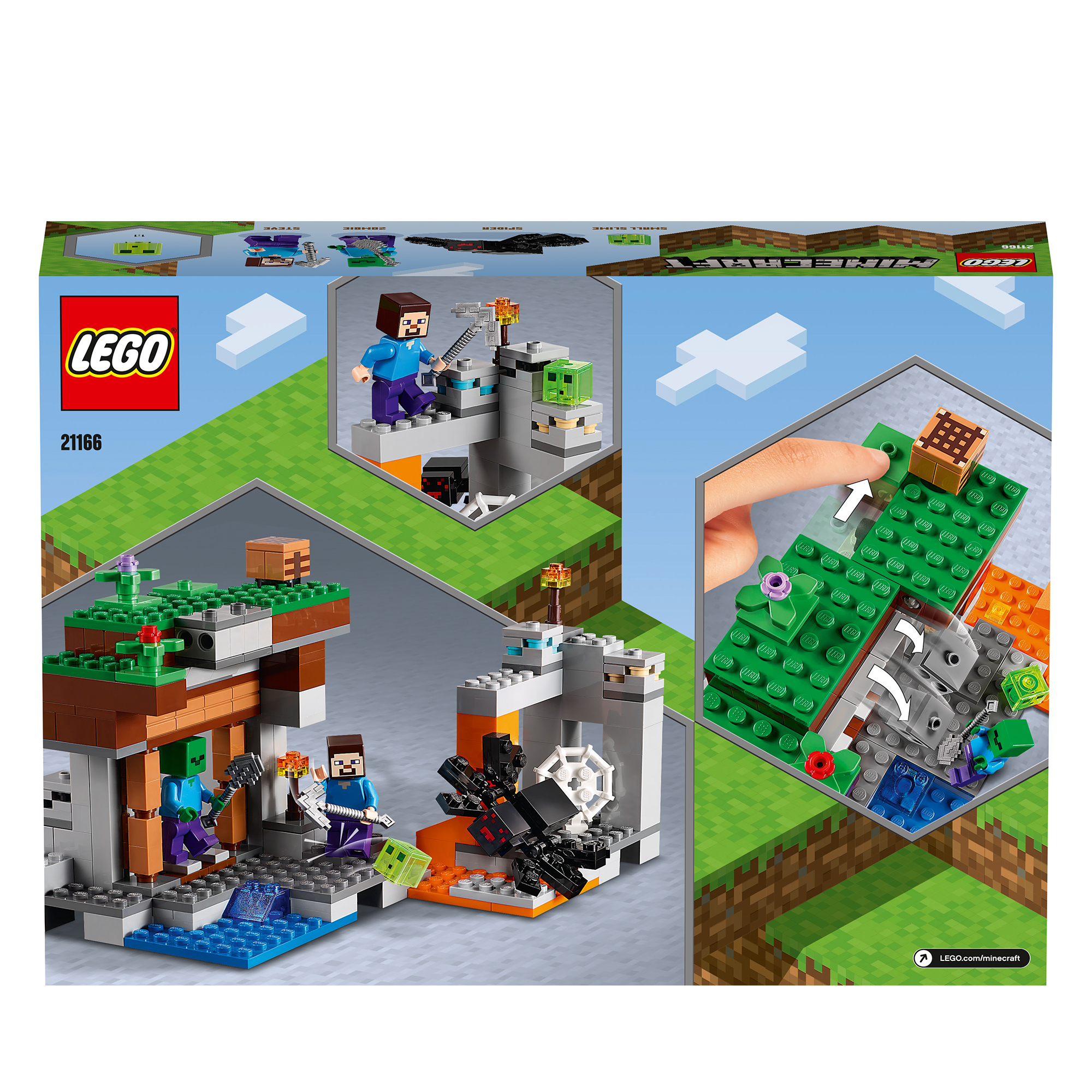 Lego minecraft 21166 la miniera abbandonata, modellino da costruire con personaggi steve, zombie e ragno, giochi per bambini - MINECRAFT, Lego