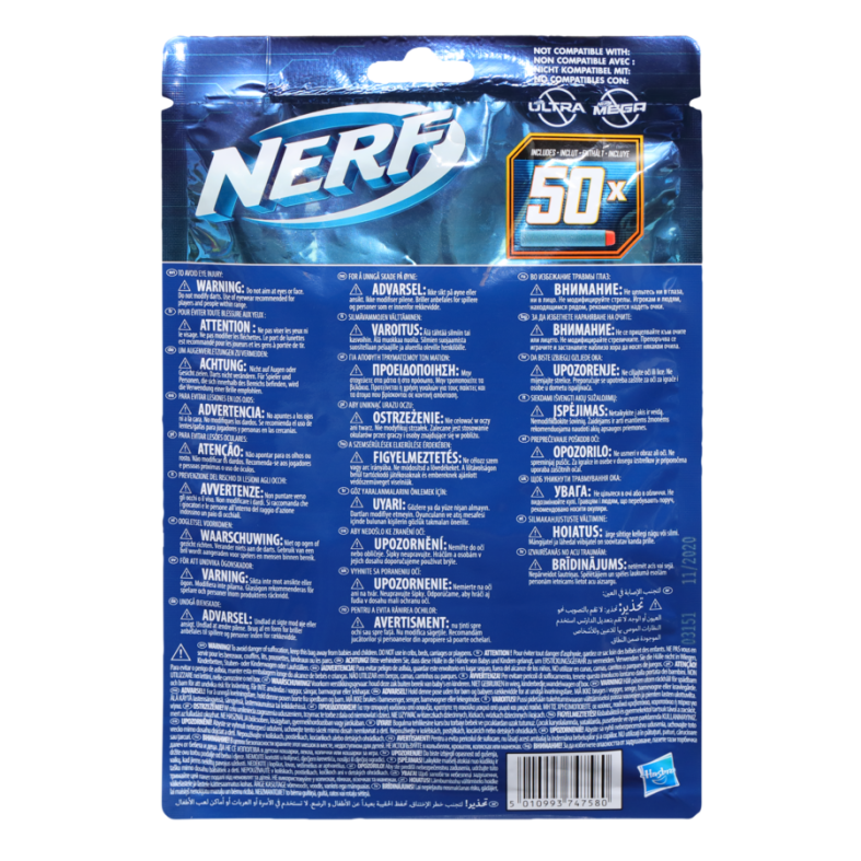Hasbro nerf elite 2.0 confezione ricarica 50 dardi elite 2.0 ufficiali, compatibile con tutti i blaster nerf elite - NERF