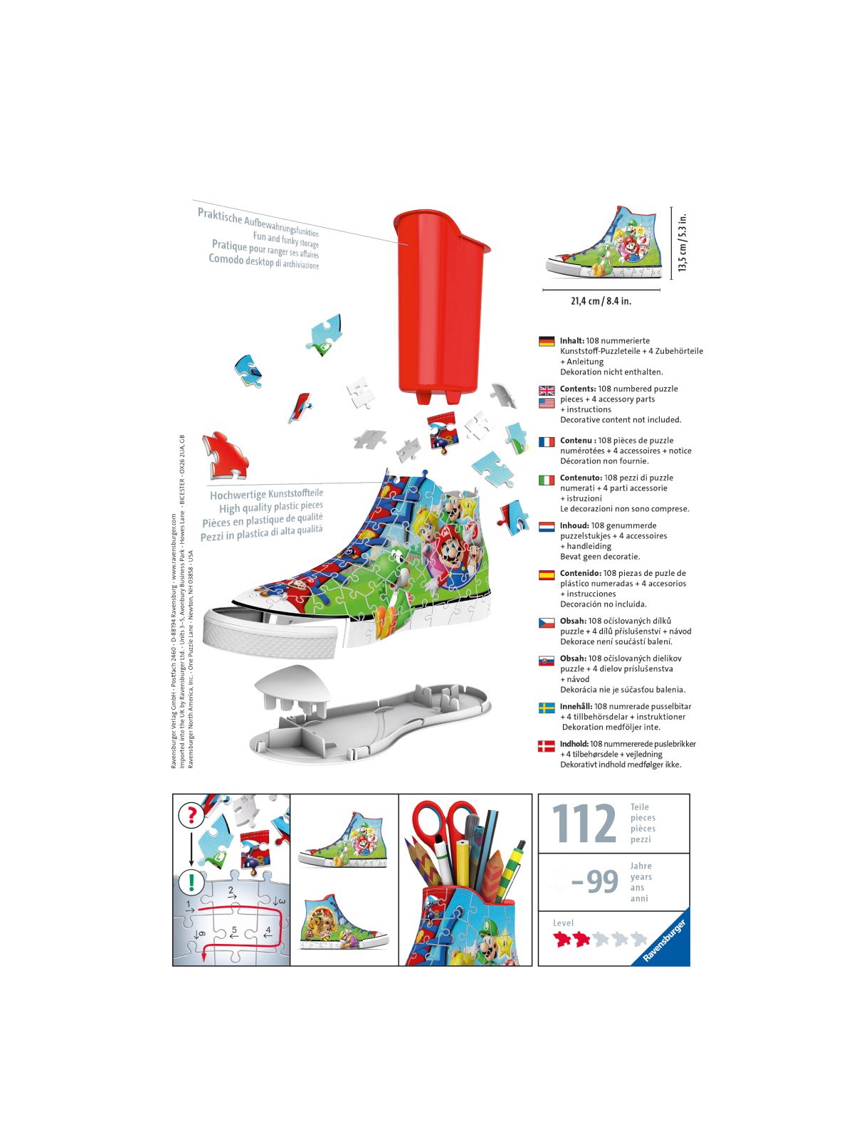 Ravensburger - 3D Puzzle Portapenne Sneaker Usa Flag Edition, 108 Pezzi, 8+  Anni