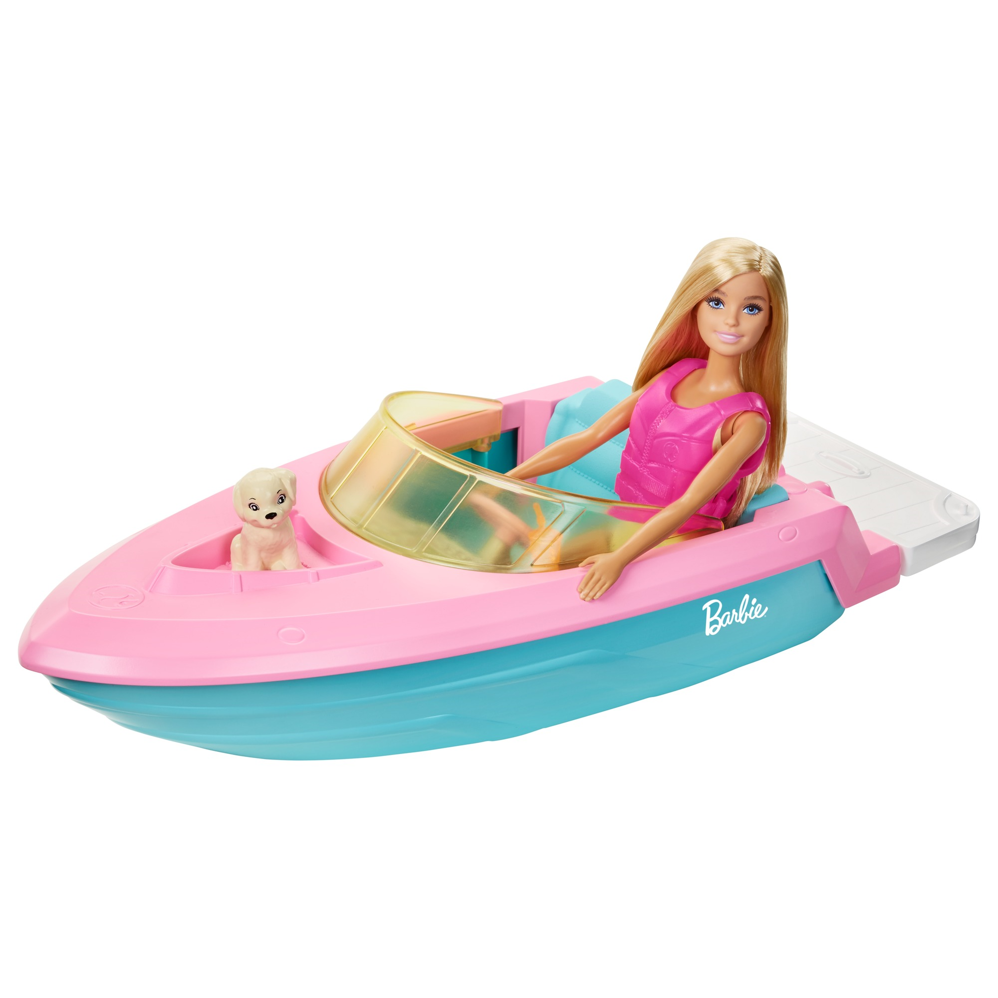 Barbie playset con bambola bionda, motoscafo galleggiante, cucciolo e accessori, 3+anni - Barbie