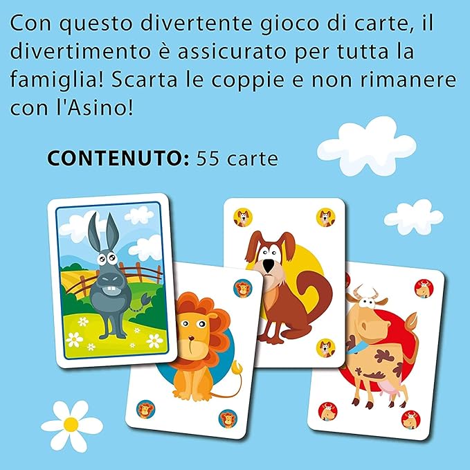 Gioco di carte asino: divertimento per tutta la famiglia - 55 carte colorate -3+ - LISCIANI