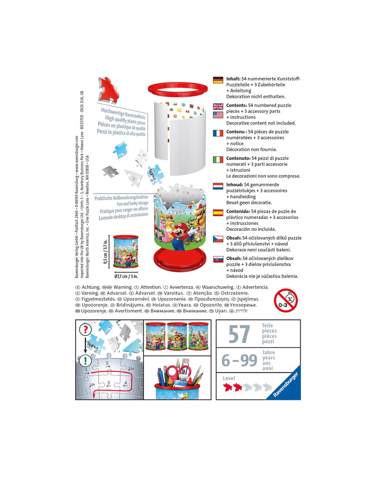 Ravensburger - 3d puzzle portapenne super mario, 54 pezzi, 6+ anni - RAVENSBURGER 3D PUZZLE, Super Mario
