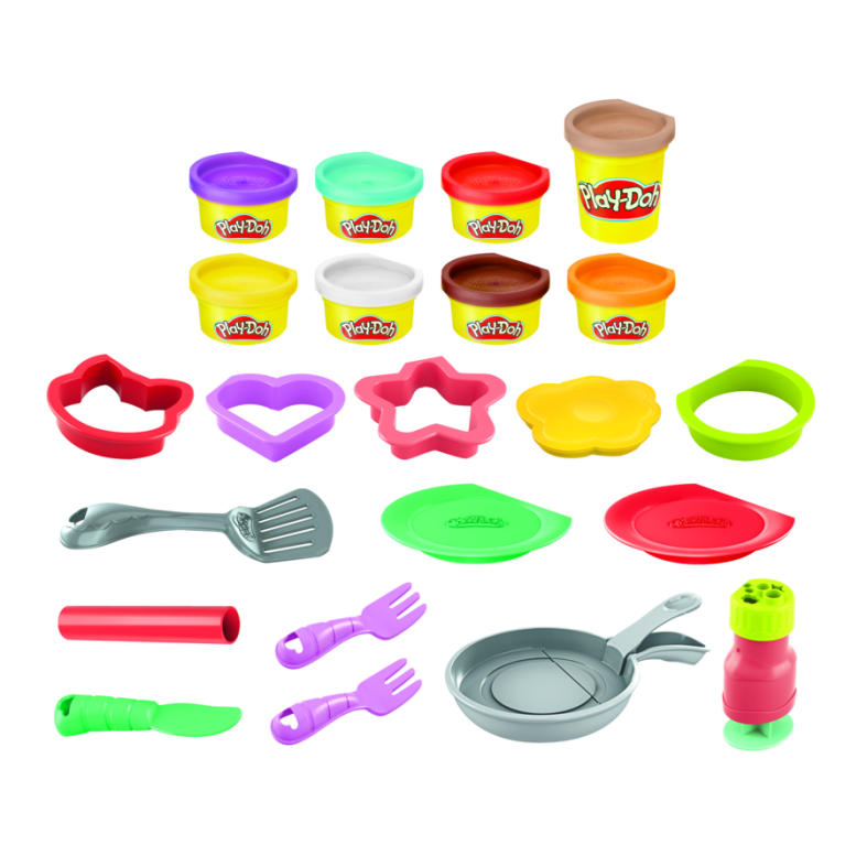Hasbro play-doh kitchen creations flip 'n pancakes, per bambini dai 3 anni in su, con 8 colori, 14 componenti - PLAY-DOH