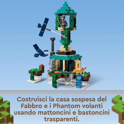 Lego minecraft sky tower, set giocattoli per bambini di 8 anni con minifigure del pilota e tanti accessori autentici, 21173 - Lego