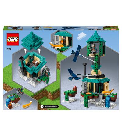 Lego minecraft sky tower, set giocattoli per bambini di 8 anni con minifigure del pilota e tanti accessori autentici, 21173 - Lego