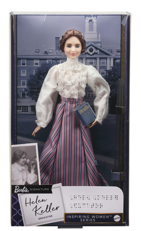 ​barbie - helen keller, bambola da collezione con blusa e gonna, certificato di autenticità, 6+ anni - Barbie