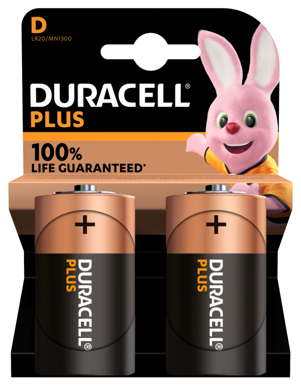 Duracell - nuovo plus 100 d, batterie torcia alcaline, confezione da 2 - 