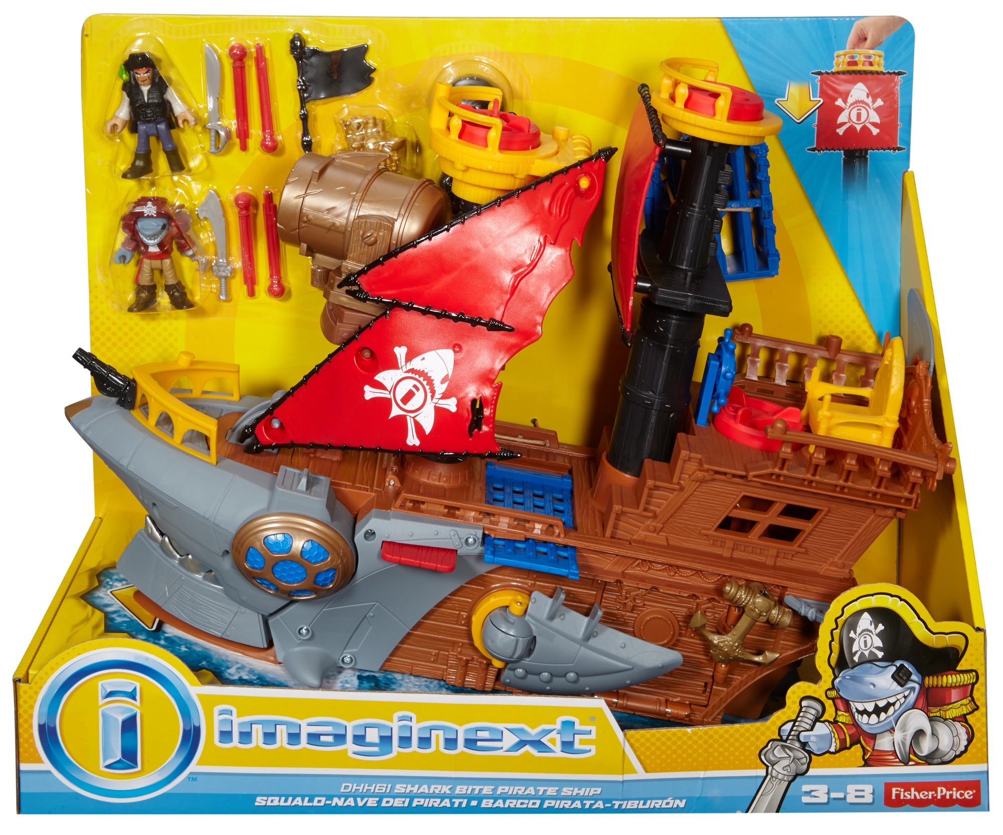 Imaginext - il galeone dei pirati a forma di squalo con mini personaggi e accessori inclusi - IMAGINEXT
