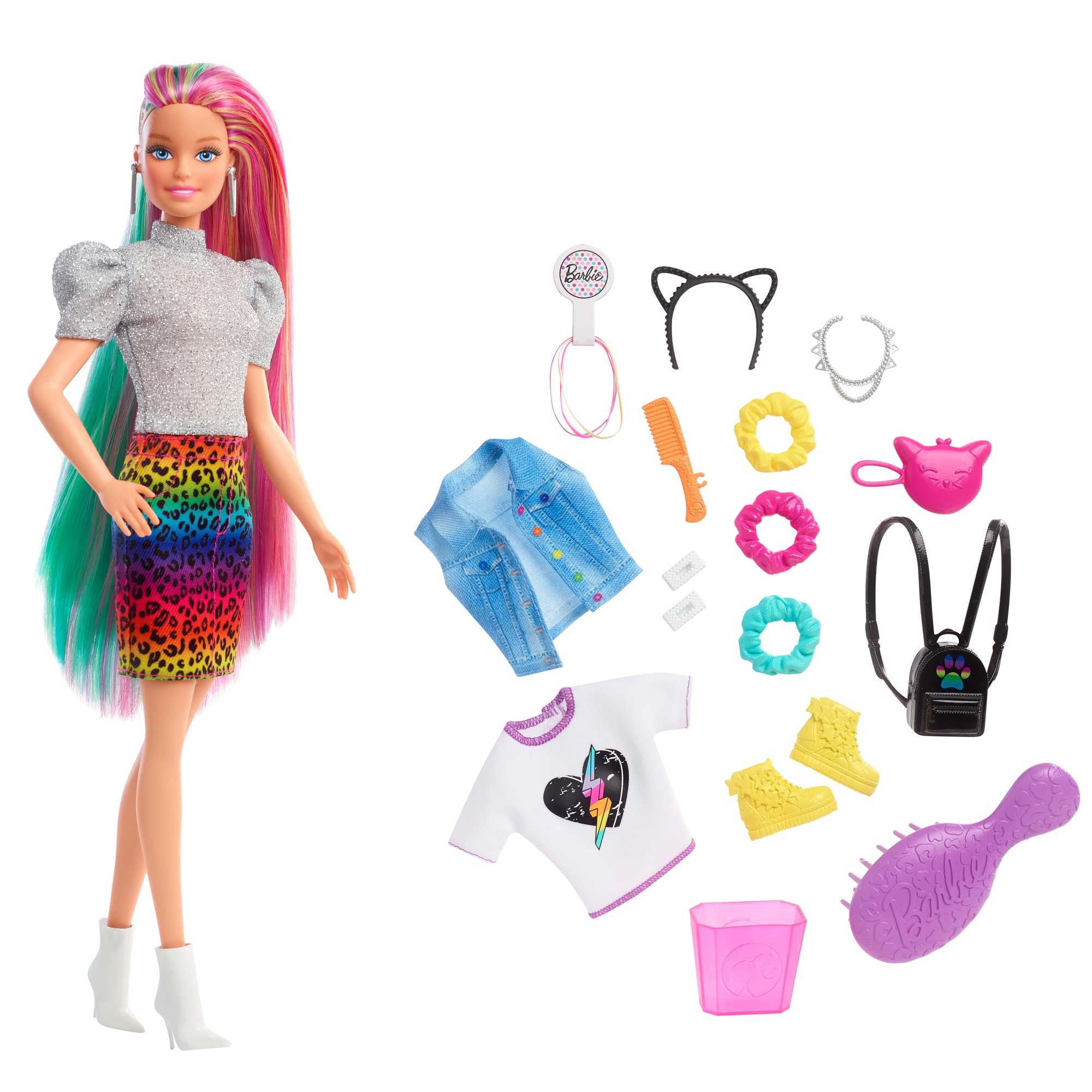 ​barbie - capelli multicolor con funzione cambia colore e 16 accessori inclusi, per bambini 3+ anni - Barbie