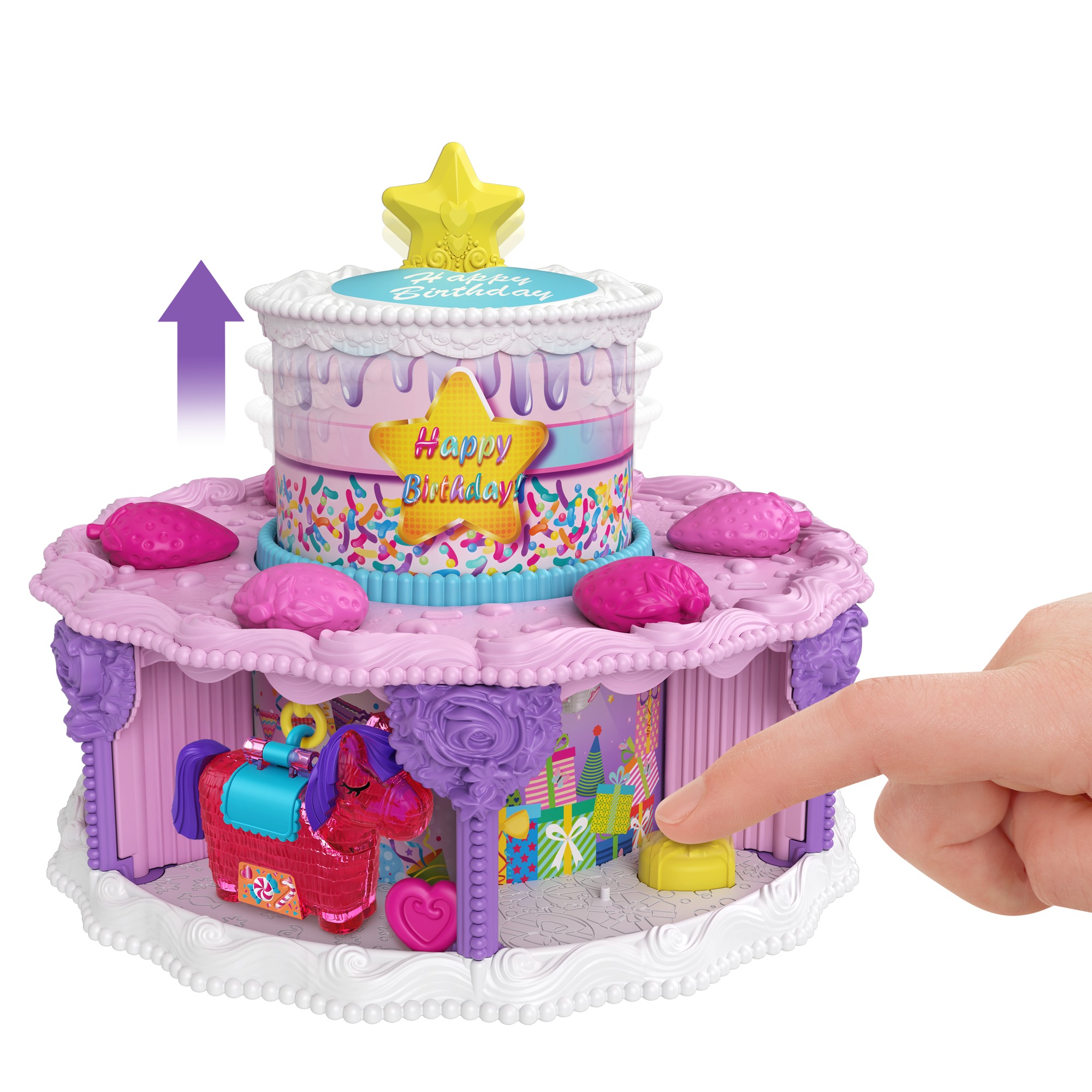 ​polly pocket - torta delle sorprese, per il compleanno con 7 aree di gioco e 25 sorprese; per bambini 4+ anni - Polly Pocket