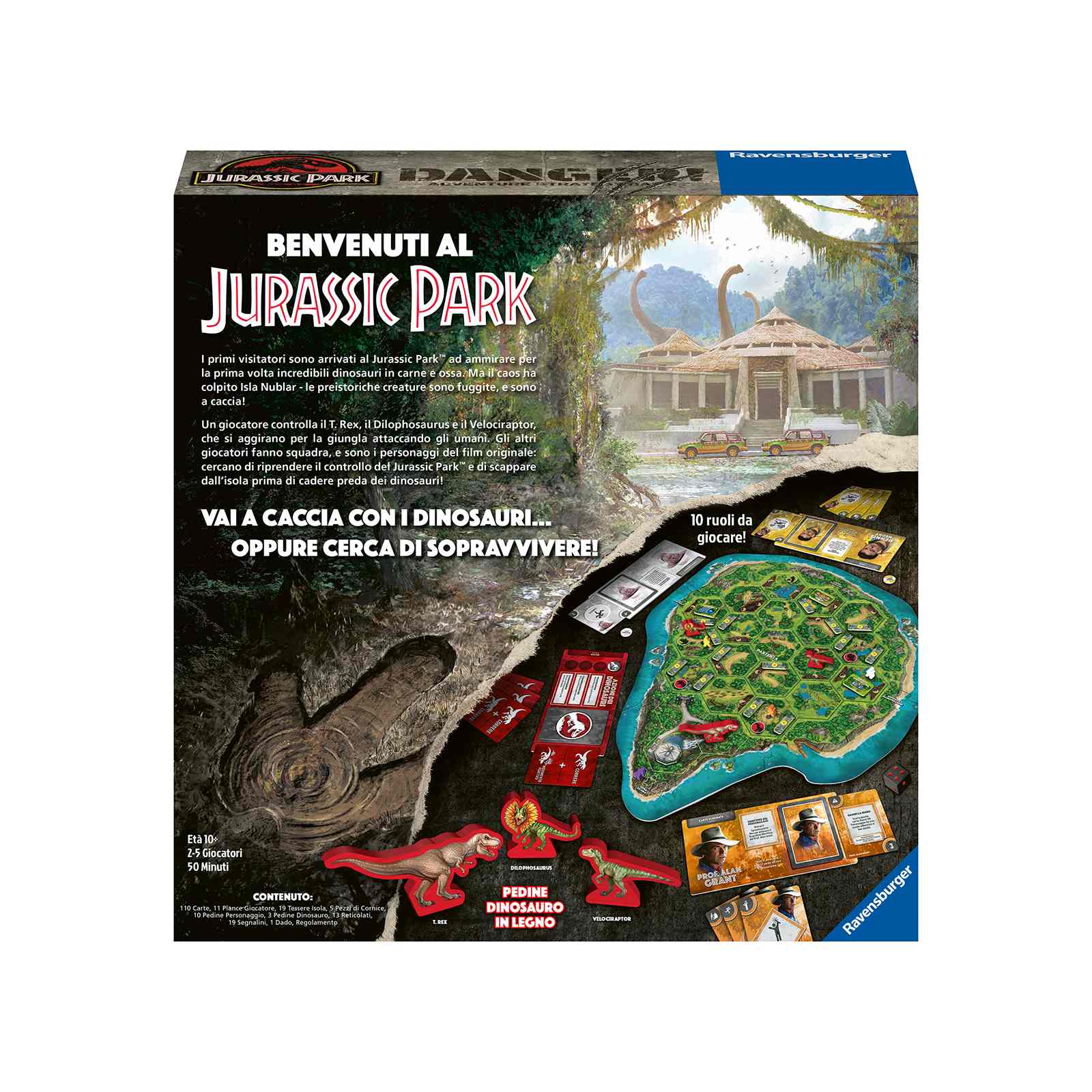 Ravensburger - jurassic park danger, gioco da tavolo, 2-5 giocatori,10+ anni - Jurassic World, RAVENSBURGER