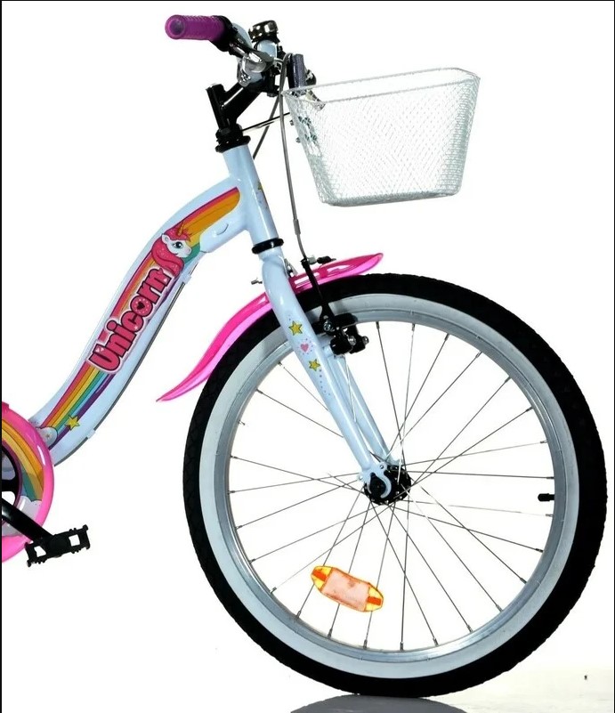 Bici bambina unicorn 20" - colori arcobaleno, telaio in acciaio, freni anteriori e posteriori, cestino, catarifrangenti e parafanghi per bambine dai 7 a 11 anni - 