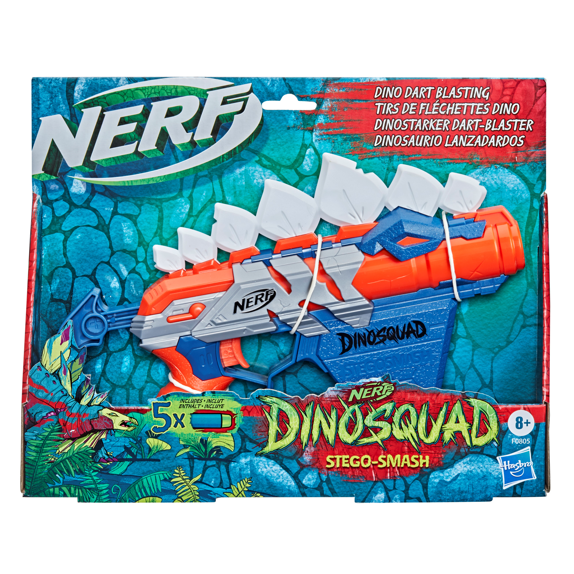 Hasbro nerf dinosquad - stegosmash (blaster con supporto per 4 dardi,  design stegosauro spinoso, include 5 dardi nerf elite) - Toys Center