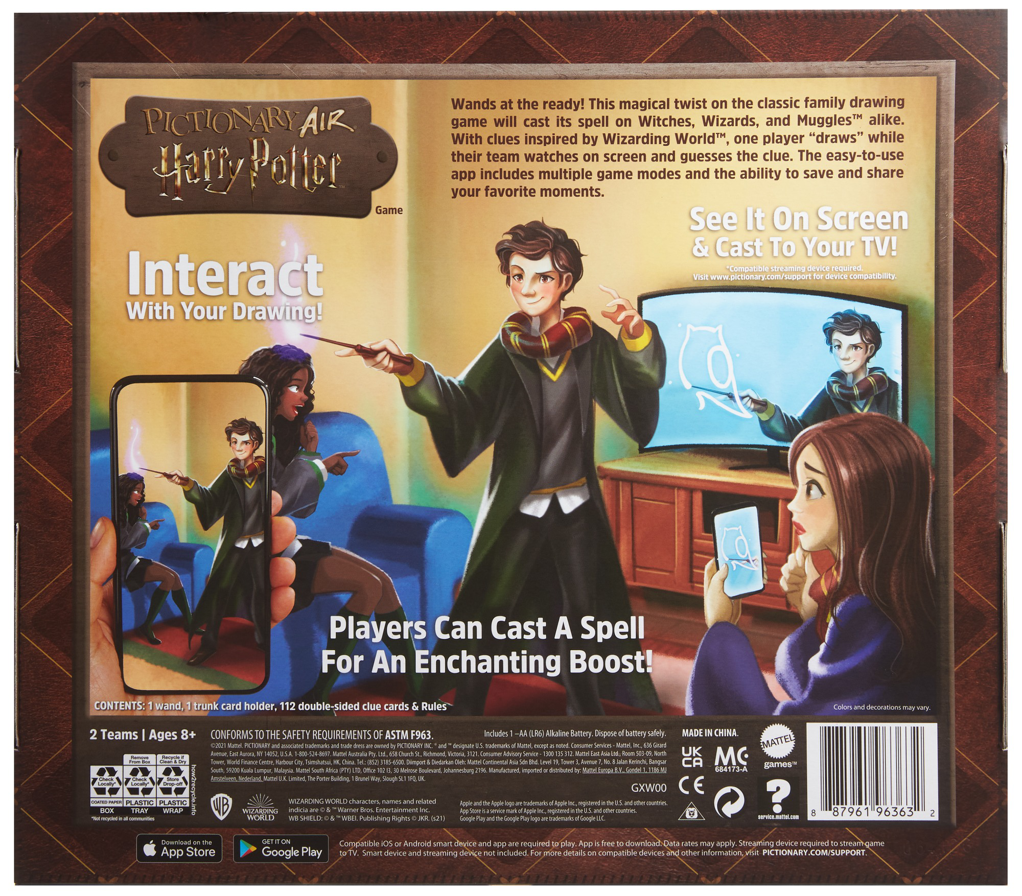 ​pictionary air - harry potter gioco di disegni per famiglie, con penna a forma di bacchetta, 8+ anni - Harry Potter, MATTEL GAMES