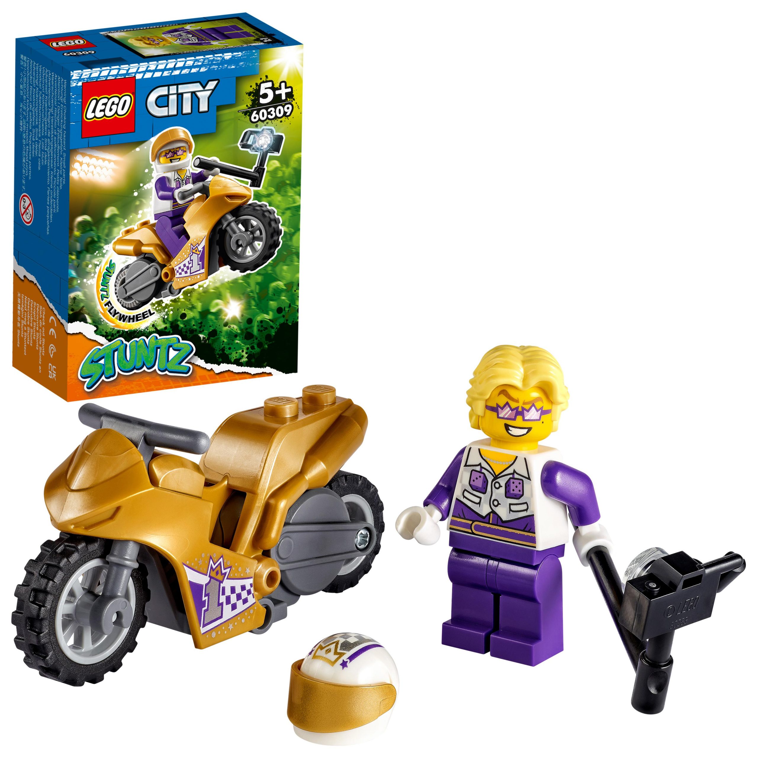 Lego city stuntz stunt bike dei selfie, moto giocattolo con funzione “carica e vai”, idea regalo per bambini dai 5 anni, 60309 - LEGO CITY, LEGO CITY STUNTZ, Lego