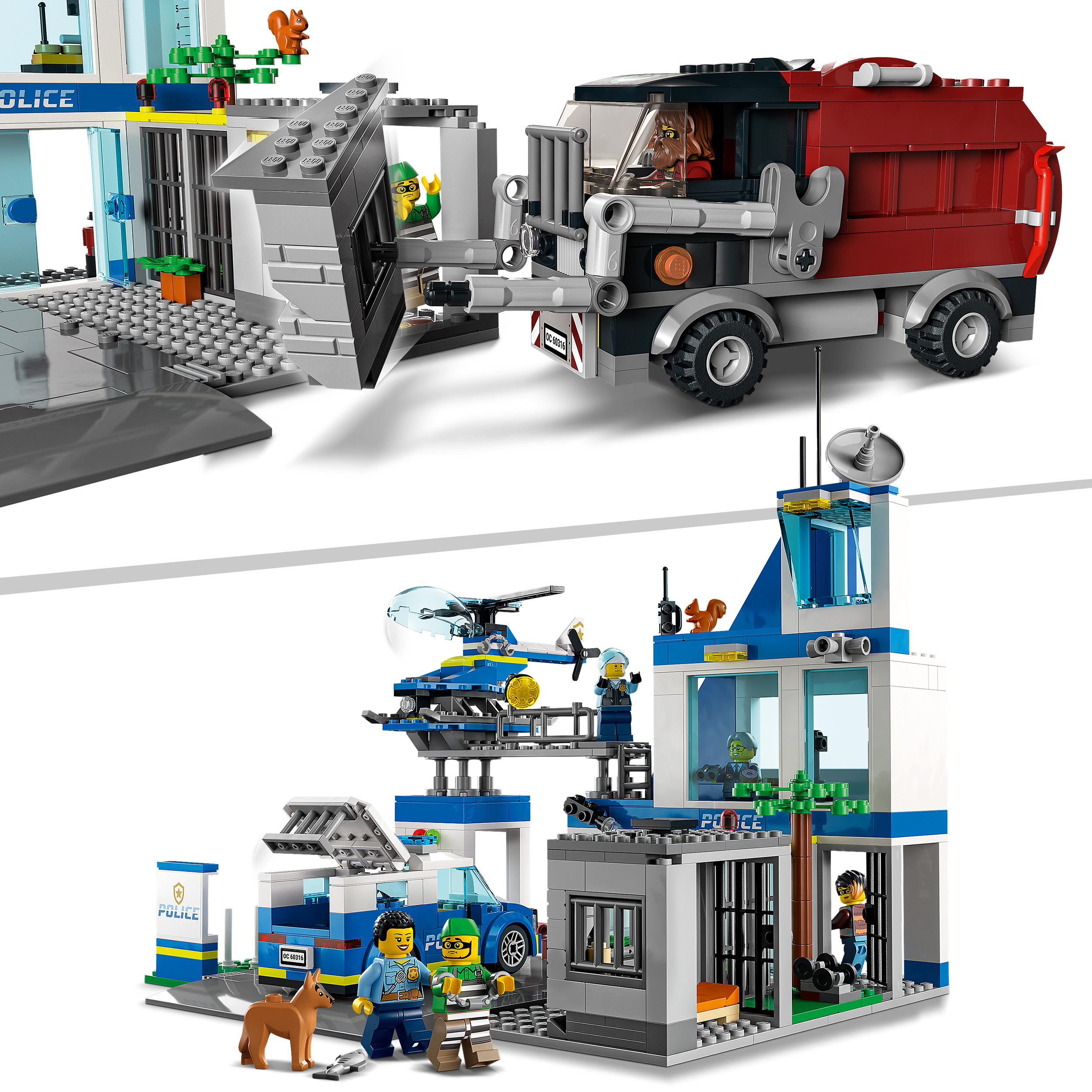 Lego city police stazione di polizia, con camion della spazzatura ed elicottero giocattolo, per bambini di 6+ anni, 60316 - LEGO CITY, Lego