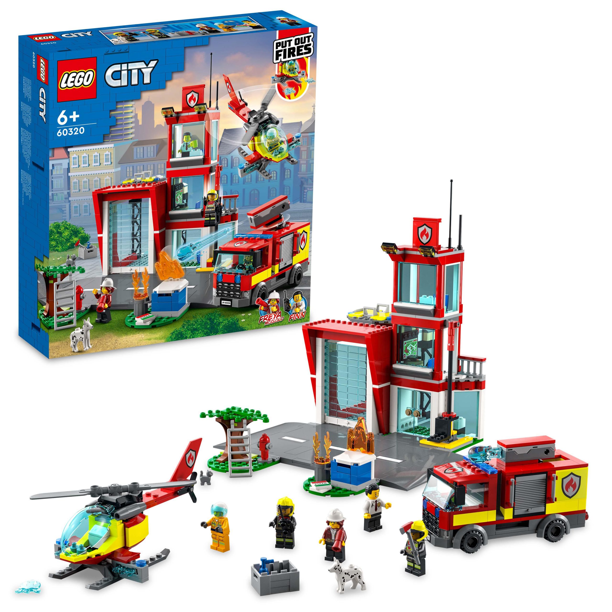 Lego city fire caserma dei pompieri, con garage, camion ed elicottero giocattolo, set per bambini di 6+ anni, 60320 - LEGO CITY, Lego