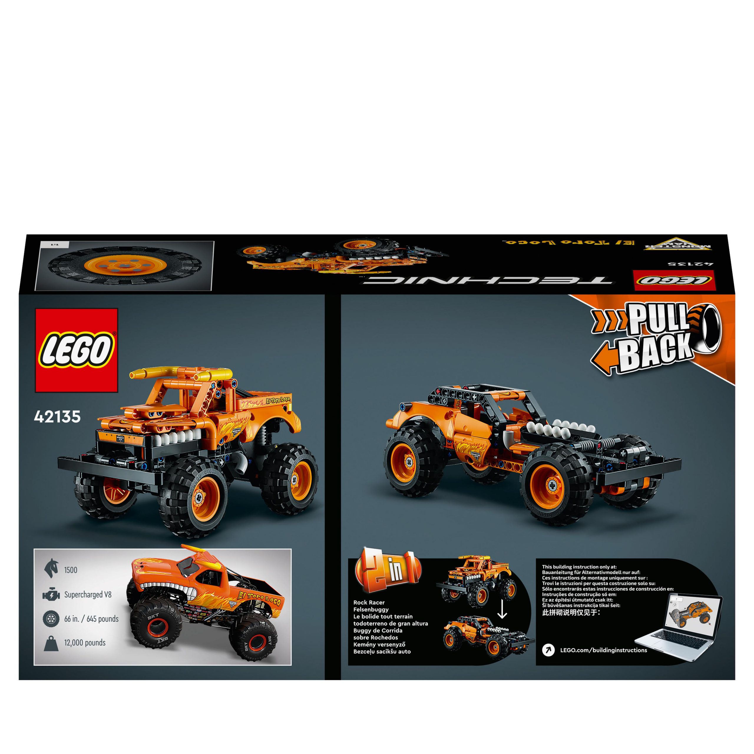Lego technic monster jam el toro loco, set 2 in 1 camion e macchina giocattolo, per bambini di 7+ anni, 42135 - LEGO TECHNIC, Lego