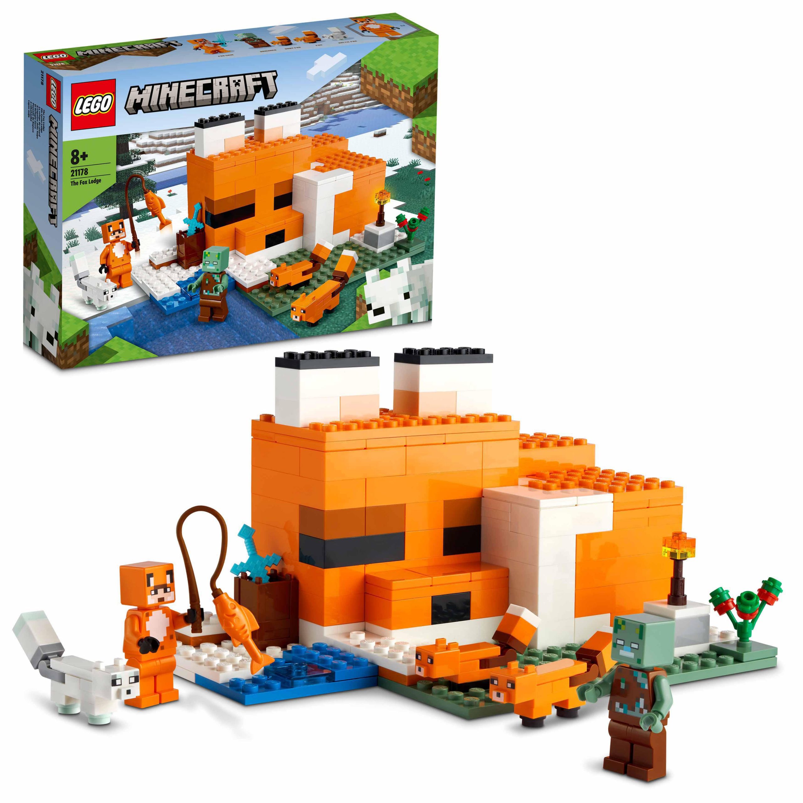 Lego minecraft il capanno della volpe, mattoncini da costruzione, set con zombie e animali, giochi per bambini 8+ anni, 21178 - MINECRAFT, Lego