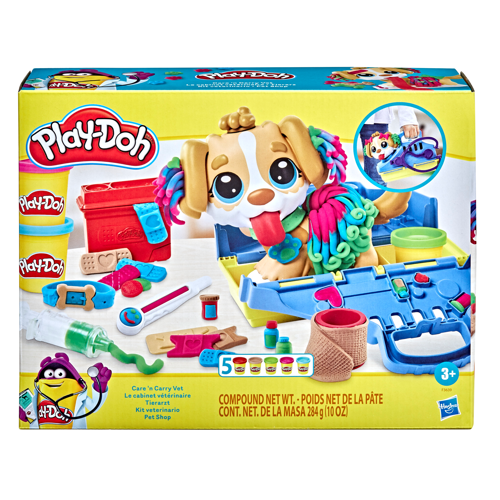 Play-doh - set da veterinario, playset con 10 strumenti e 5 colori di pasta da modellare atossica, cane giocattolo per bambini dai 3 anni in su - PLAY-DOH