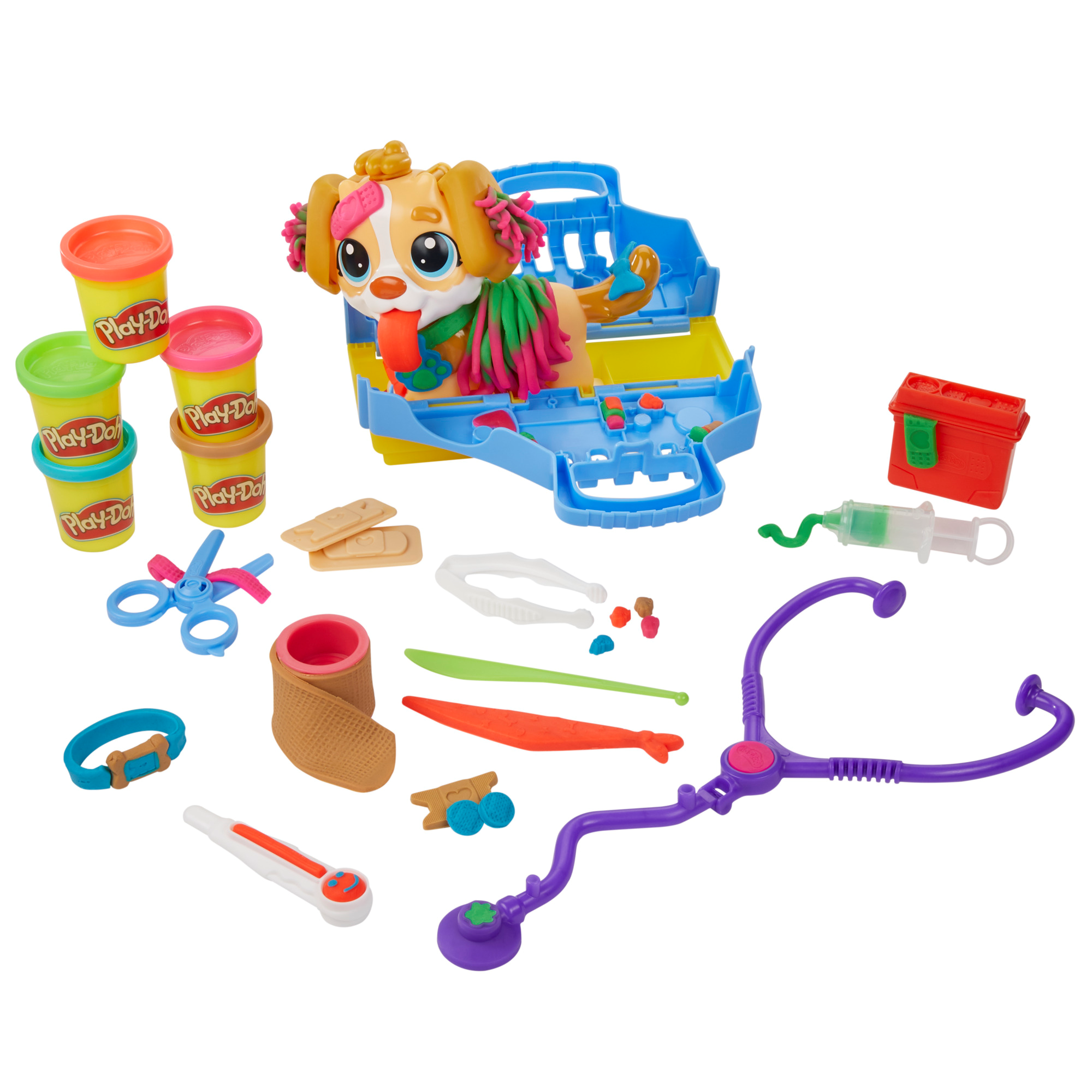 Play-doh - set da veterinario, playset con 10 strumenti e 5 colori di pasta da modellare atossica, cane giocattolo per bambini dai 3 anni in su - PLAY-DOH