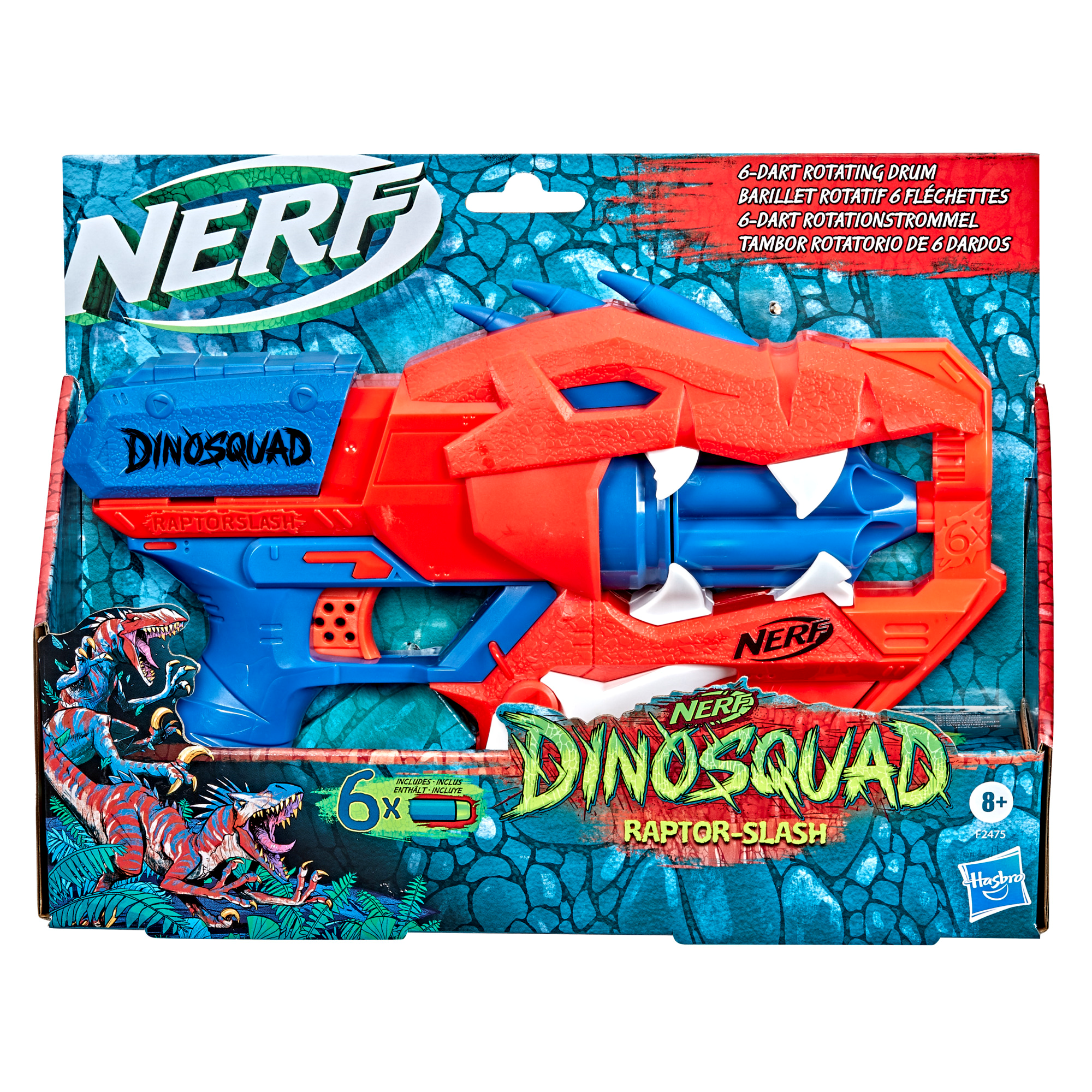 Nerf dinosquad - blaster lancia-dardi raptor-slash, con tamburo rotante da 6 dardi e azione raffica - NERF