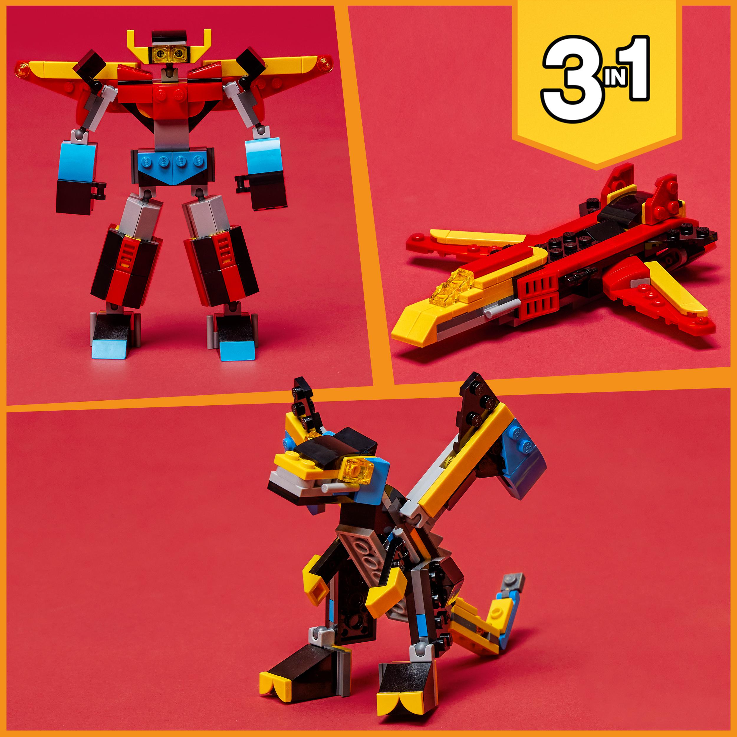 Lego creator 31124 3in1 super robot, set di costruzioni in mattoncini, aereo e drago giocattolo per bambini di 6+ anni - LEGO CREATOR, Lego