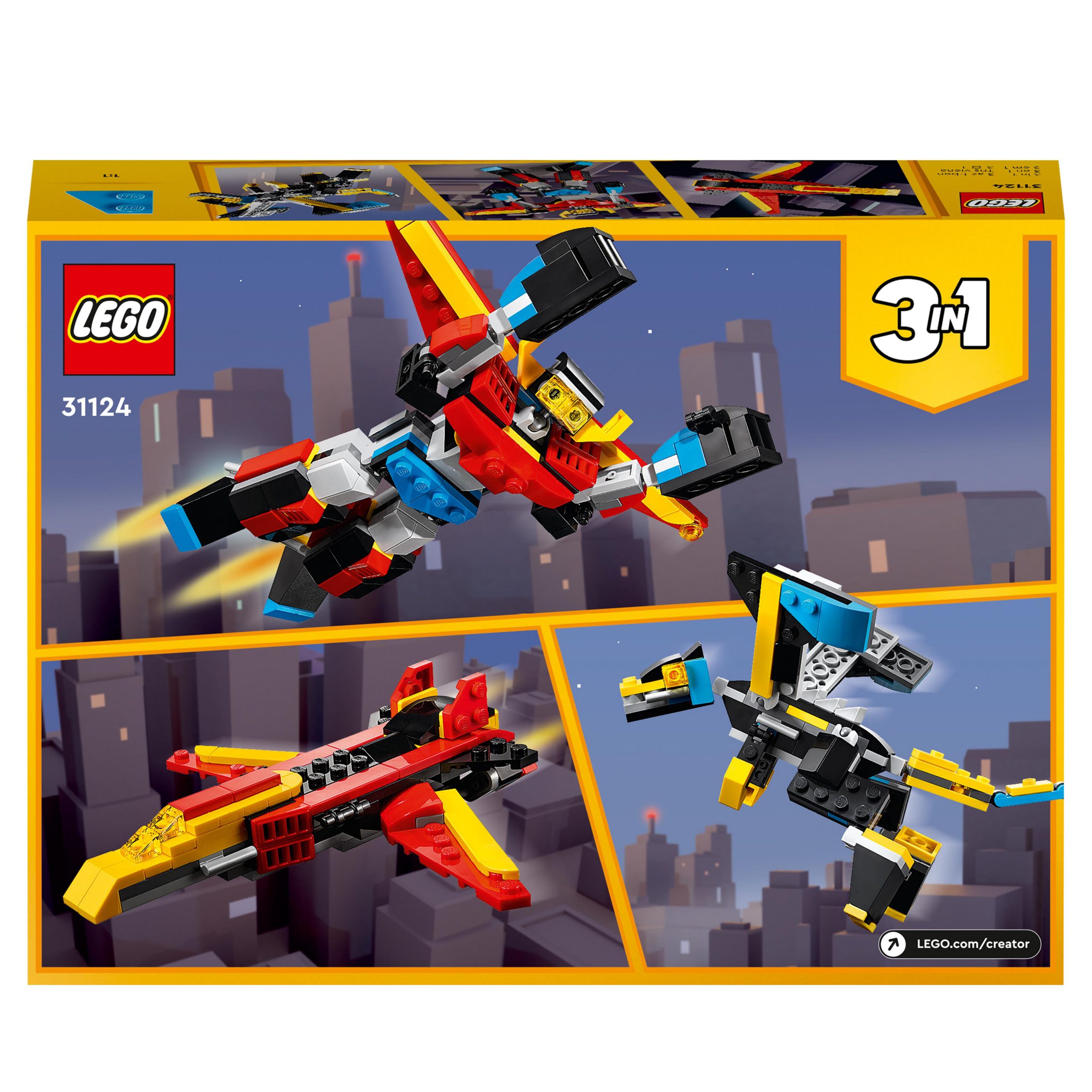Lego creator 31124 3in1 super robot, set di costruzioni in mattoncini, aereo e drago giocattolo per bambini di 6+ anni - LEGO CREATOR, Lego