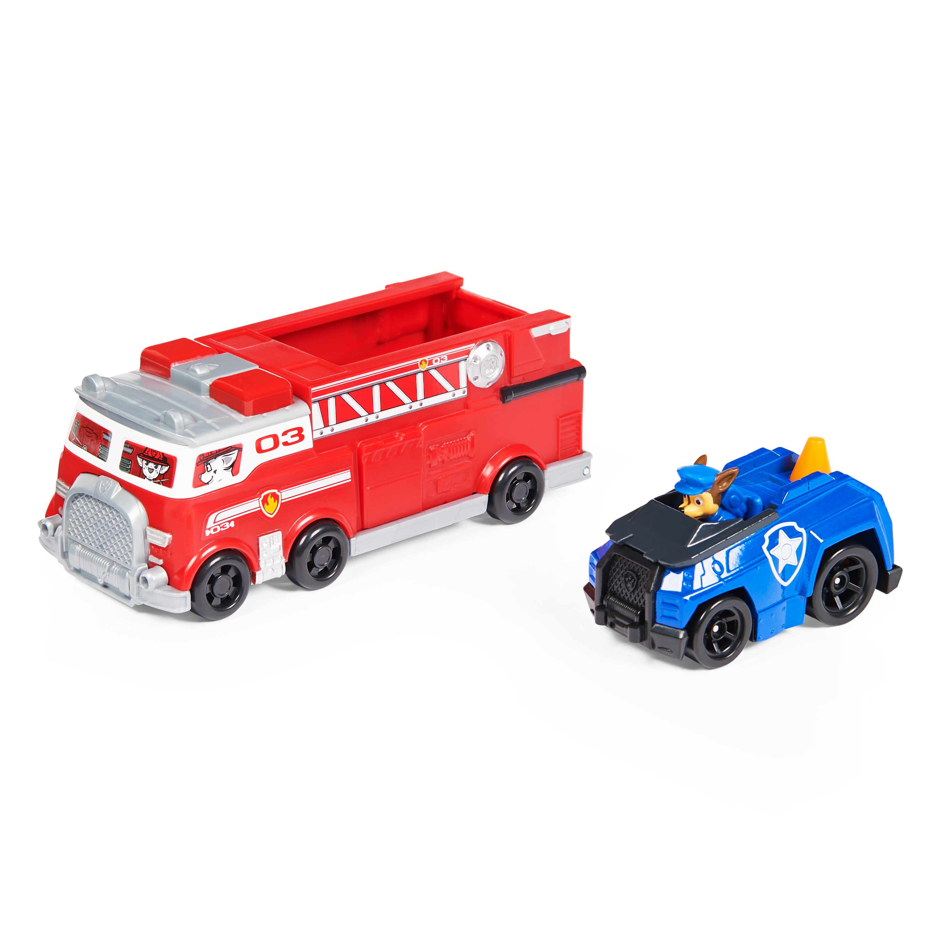  paw patrol, camion dei pompieri e auto della polizia di chase in metallo, veicoli die-cast - Paw Patrol